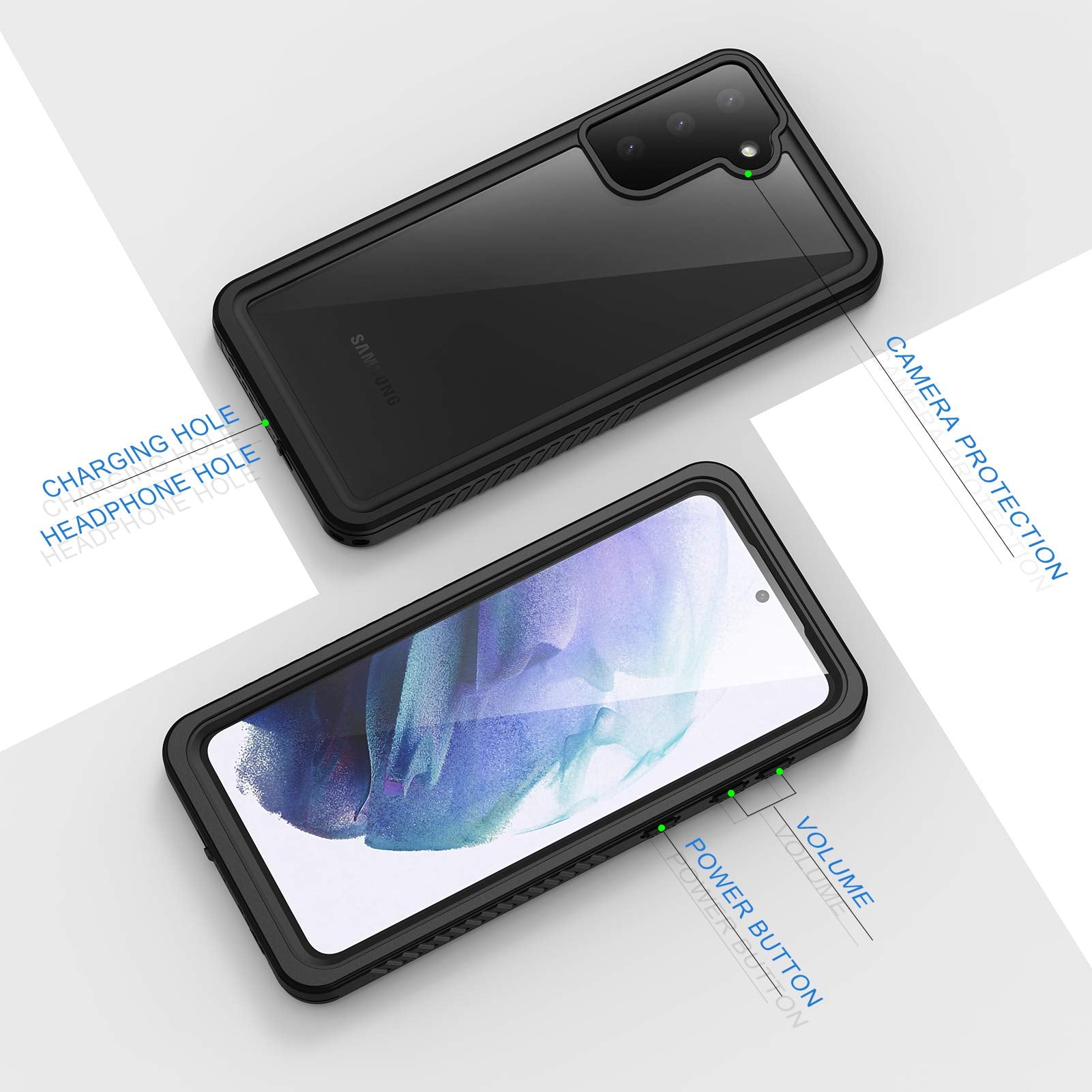 Lanhiem for Samsung Galaxy S21 Case, IP68 Waterproof Dustproof Case with Built-in Screen Protector, Rugged Full Body Shockproof Protective Phone Cover for Galaxy S21 5G 6.2 Inch, Black