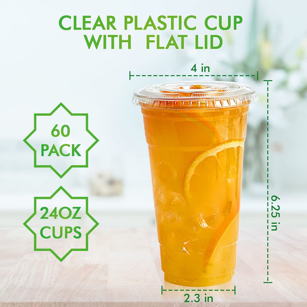 Lilymicky 200 Sets 10 oz Clear Plastic Cups With Flat Lids, 10 Ounce Disposable Drinking Cups for Smoothie, Slurpee, or Any Cold Drinks