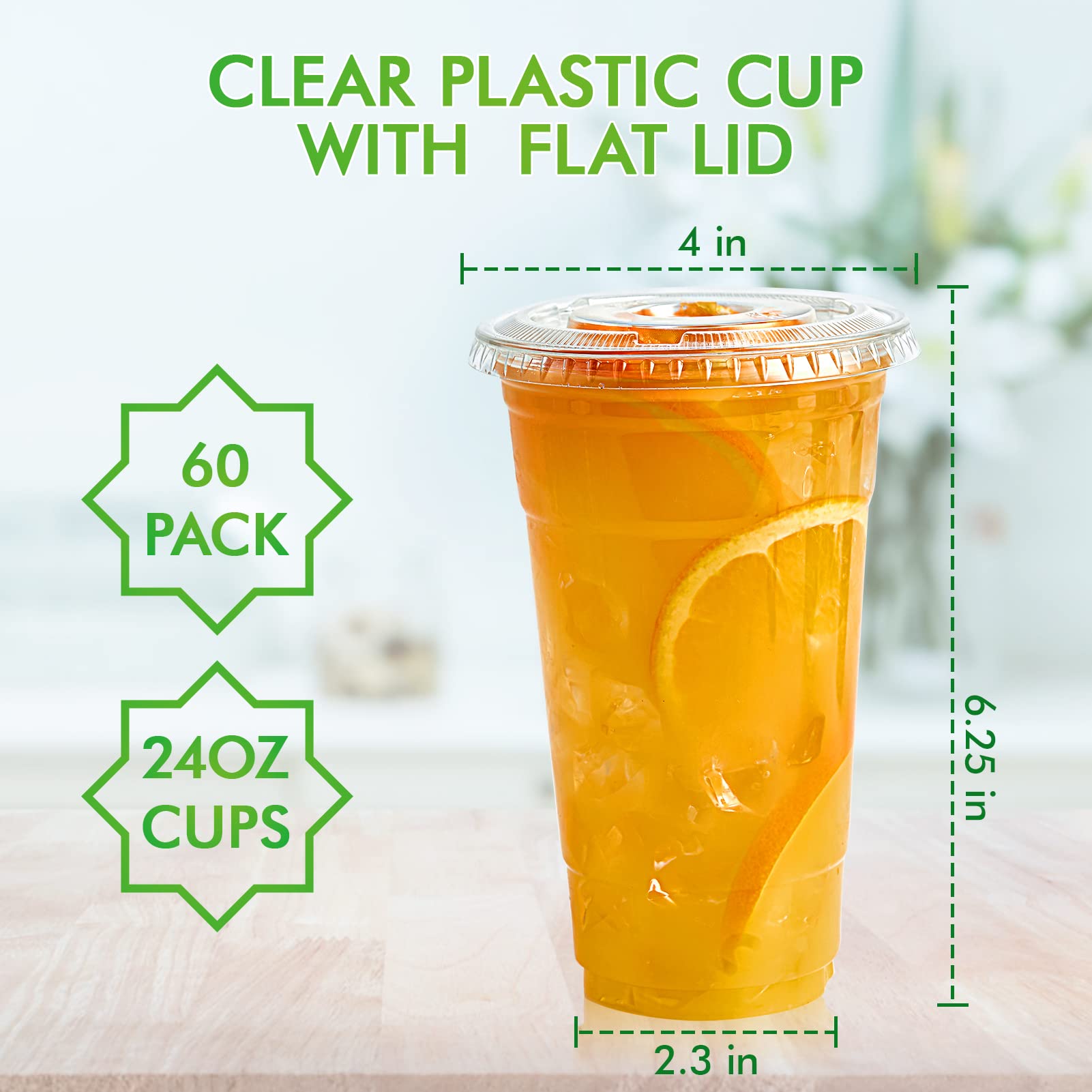 Lilymicky 200 Sets 10 oz Clear Plastic Cups With Flat Lids, 10 Ounce Disposable Drinking Cups for Smoothie, Slurpee, or Any Cold Drinks