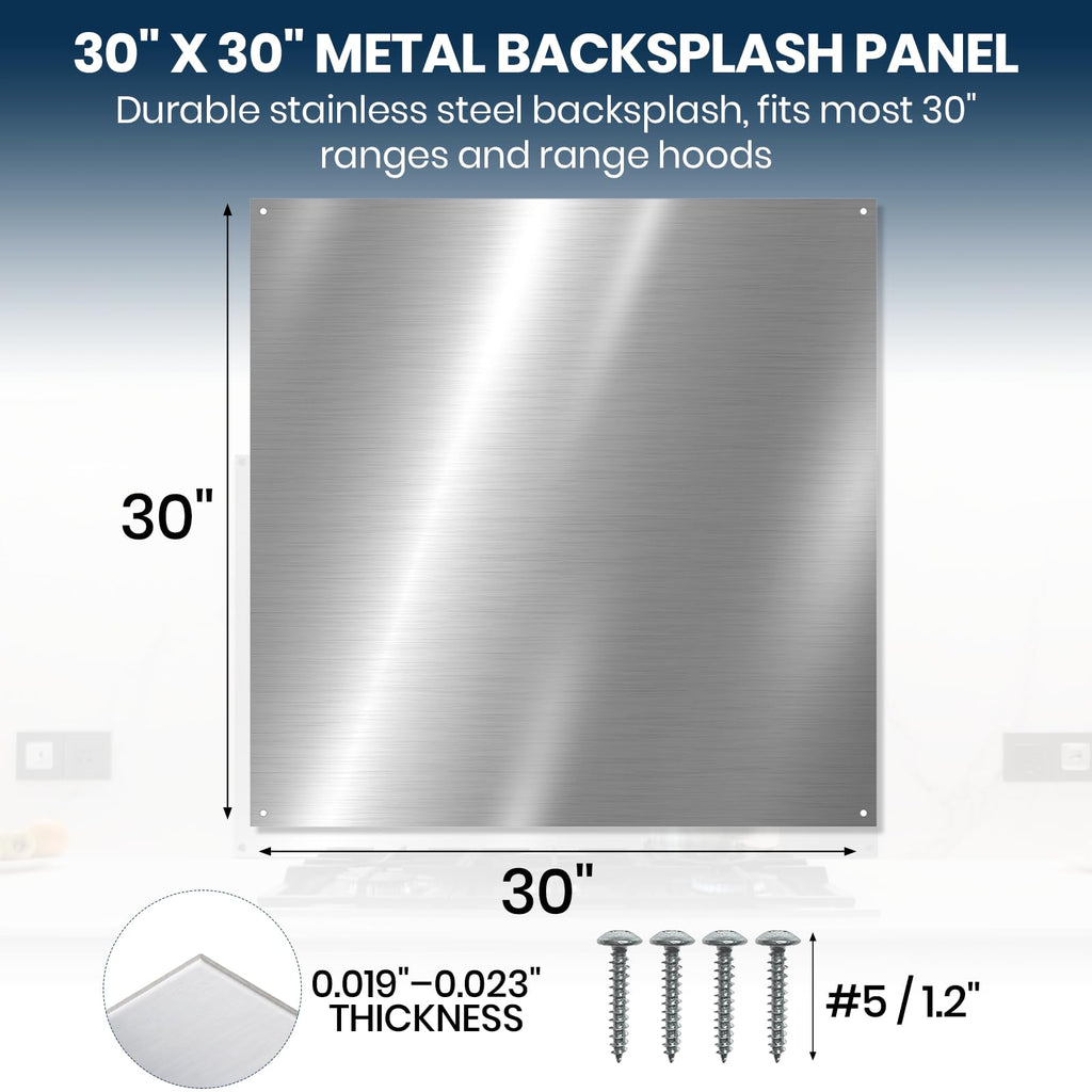 CALPALMY 30"x18" Metal Backsplash Panel for Stove – Reversible Metal Stove Backsplash Sheet with Pre-Drilled Holes, Easy-to-Clean Splatter Guard for Kitchen Walls, Includes Mounting Screws