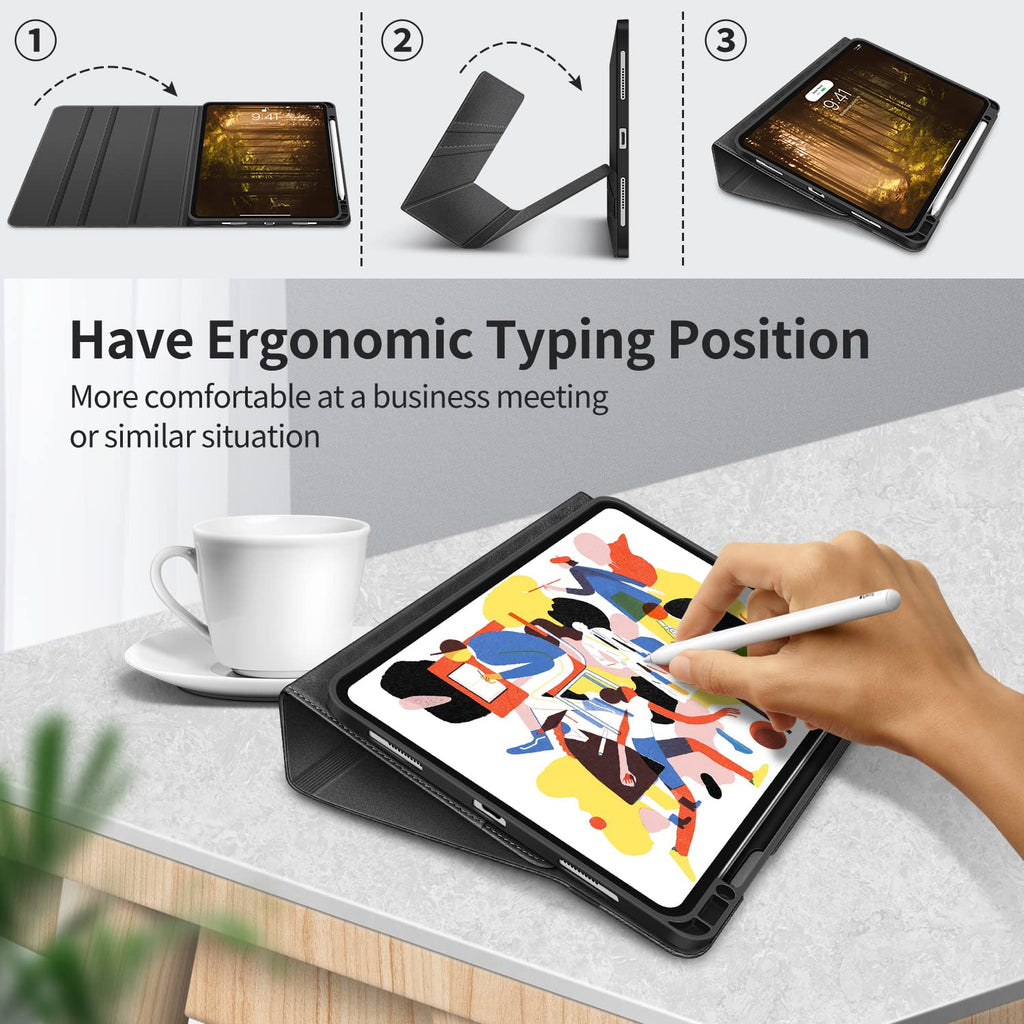 H HOLIMET Case for iPad Pro 12.9 2022 6th/5th/4th/3rd Generation with Pencil Holder Pocket Folio Stand Cover Soft TPU Back Shockproof, Auto Sleep/Wake,Vegan Leather