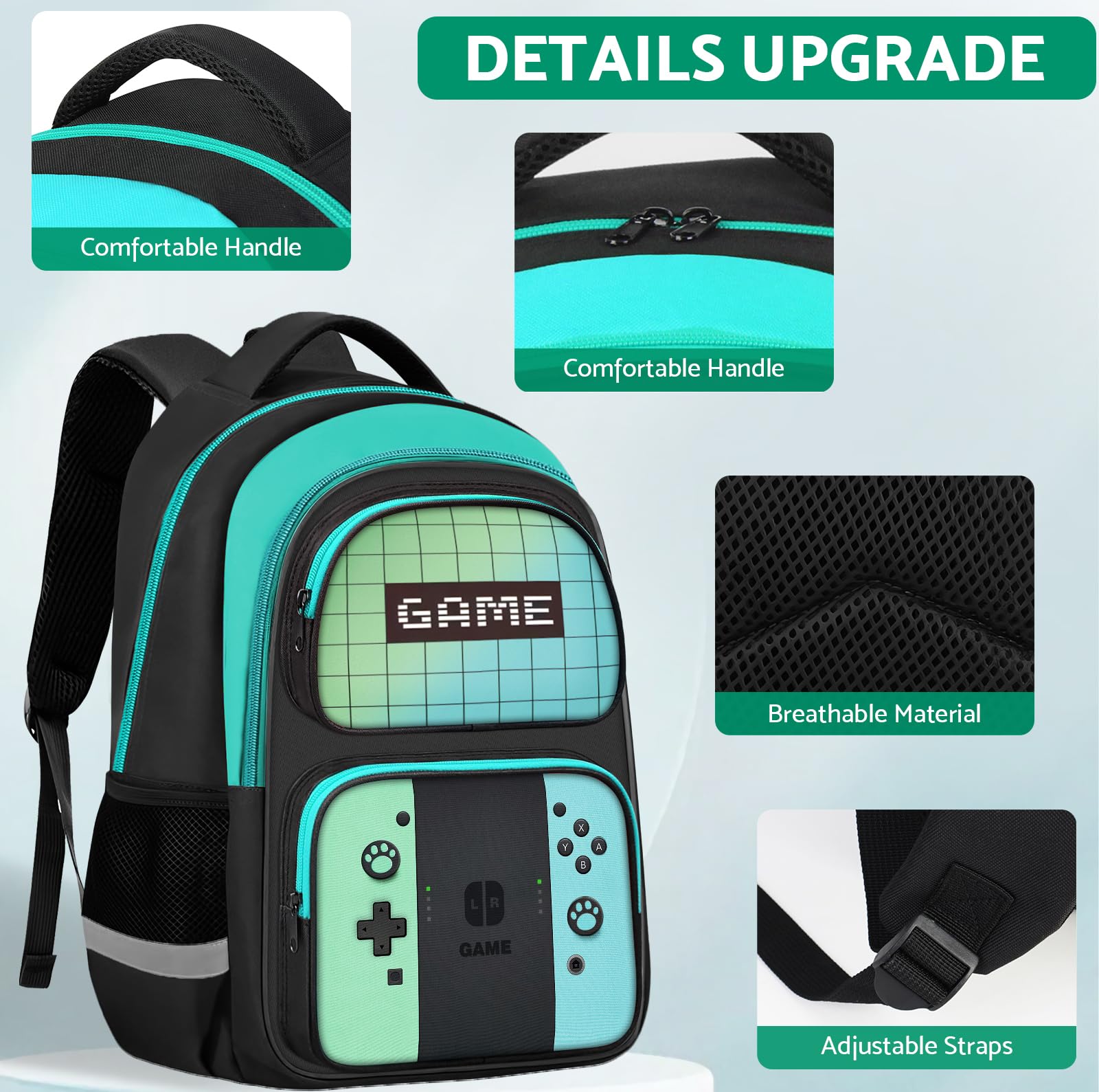 Kids Backpack For Boys，Gamer Boys Backpack For Children Teens Elementary Middle School, 17″ Students Bookbag