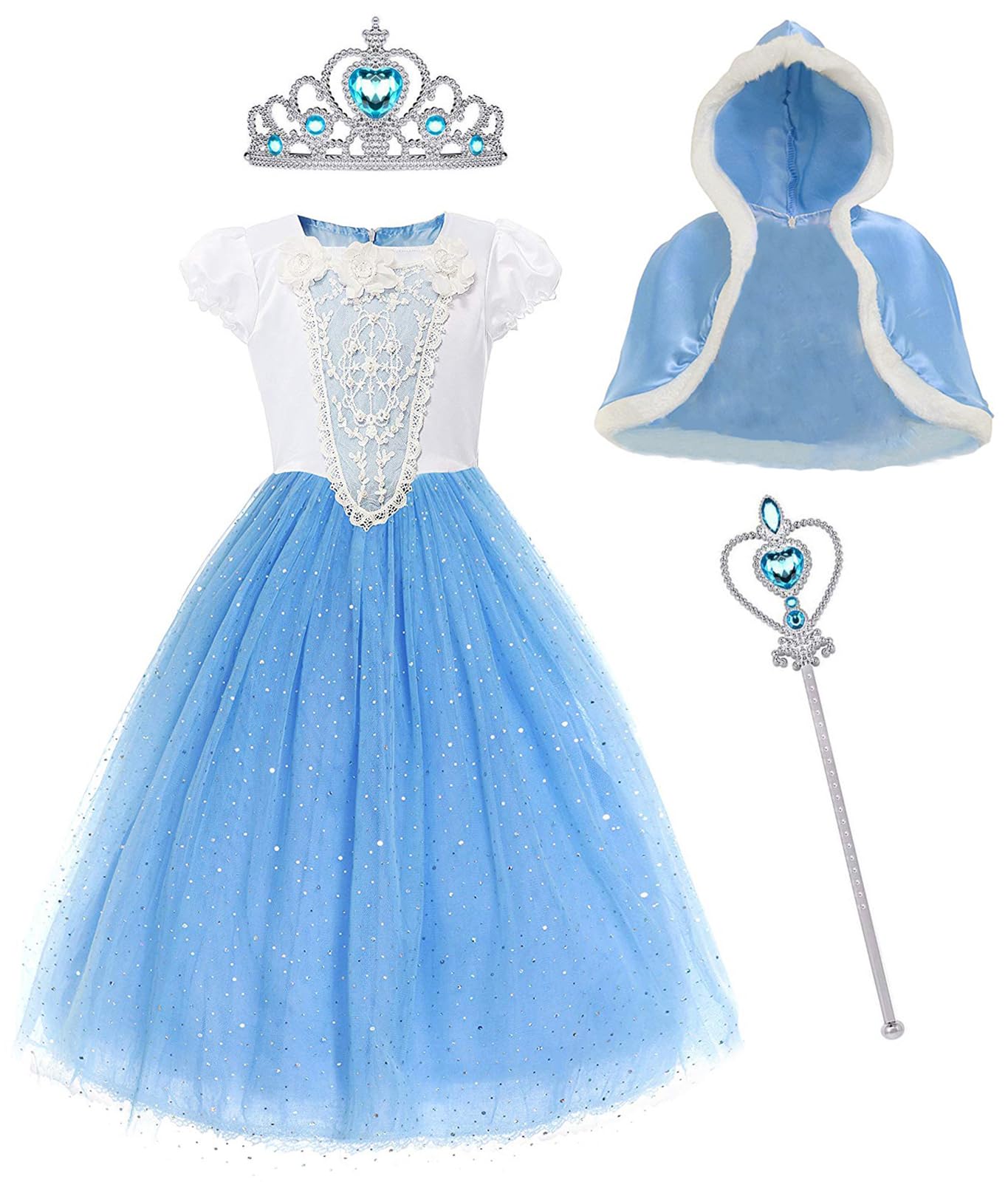 MYZLS Cinderella Princess Dress Girls Fancy Party Costume Christmas Cosplay Dress Up Outfit for 3-8 Years