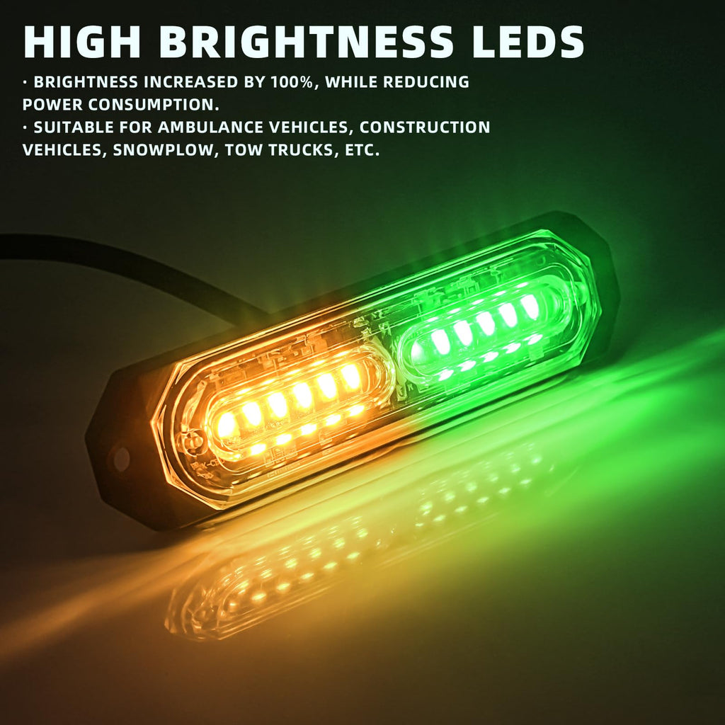 8-Pcs 12 LED Sync Feature Emergency Strobe Grille Lights Ultra Slim Surface Mount Hazard Warning Flashing Light Bar for Firefighter/Construction/Police/Trucks/Vehicles/Car/SUV (Amber/White)