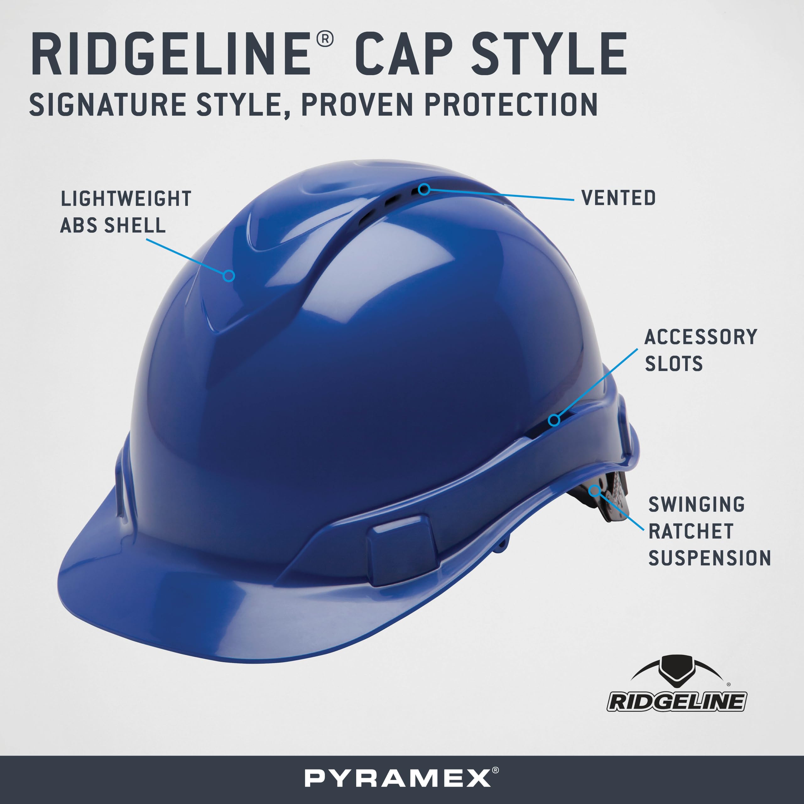 Pyramex Ridgeline Cap Style Hard Hat 4 Point Ratchet Vented