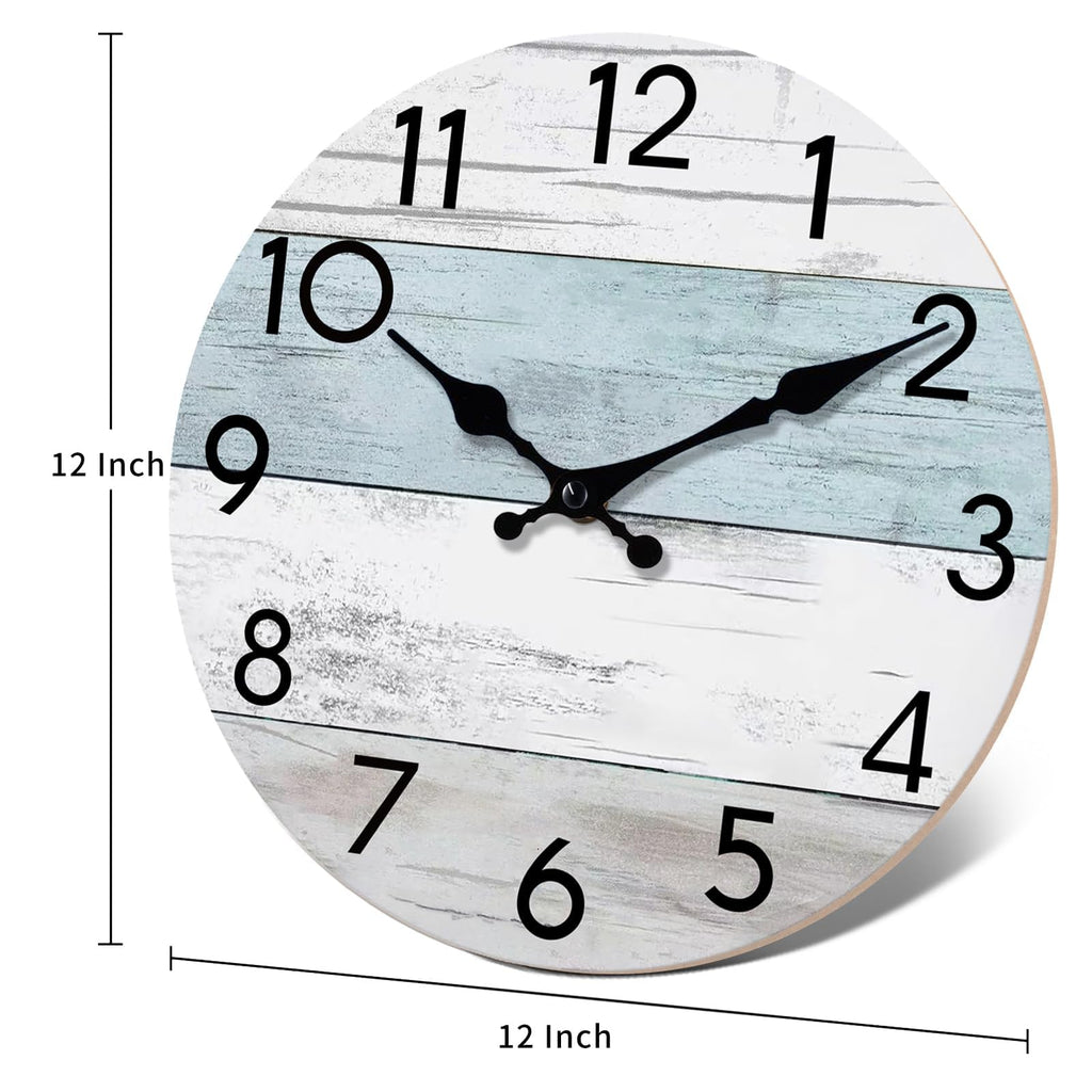 KECYET Wall Clock Silent Non-Ticking Wooden Clocks Battery Operated 8 Inch Small Country Retro Rustic and Beach Style Decorative for Kitchen, Home, Bathroom, Bedroom (Blue)