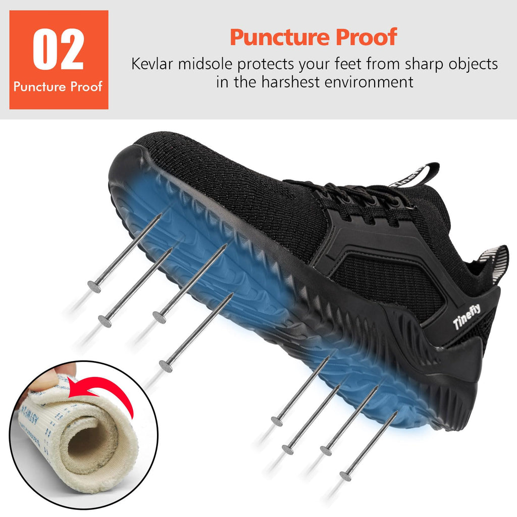 Tinefiy Steel Toe Shoes for Women Work Sneakers Lightweight Comfortable Safety Toe Slip On Puncture Proof Footwear Indestructible Shoe