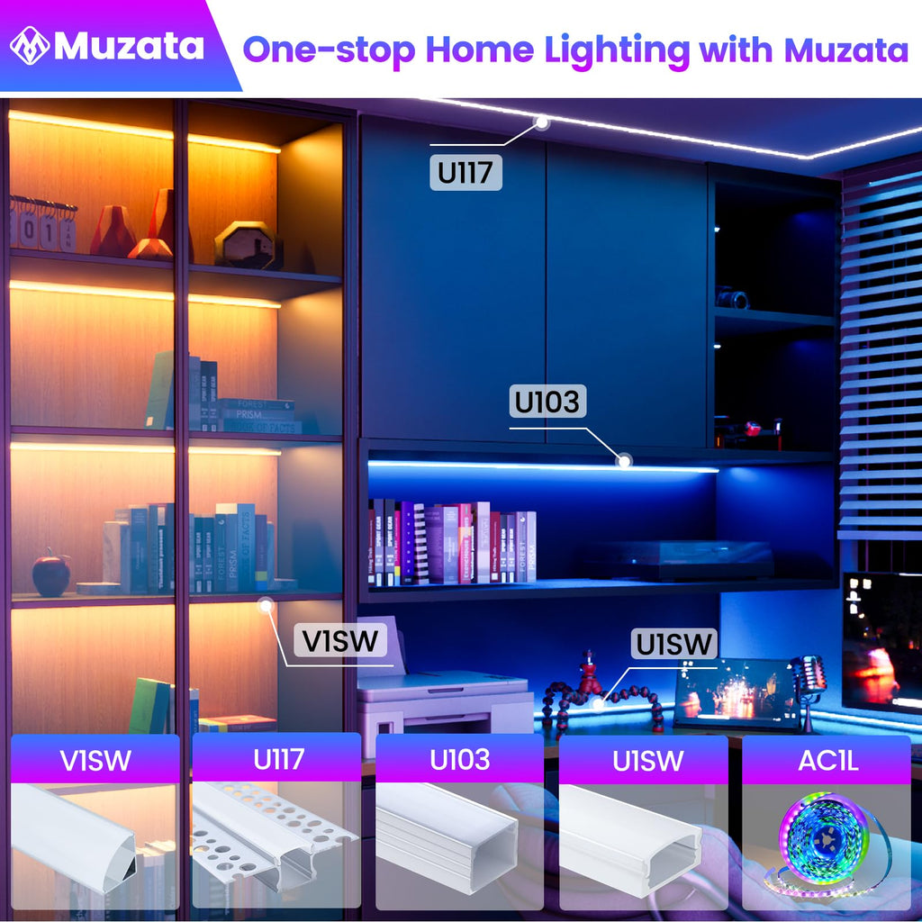 Muzata 10Pack 3.3FT/1M LED Channel Aluminum U Shape Silver LED Strip Diffuser Channel with Milky White Cover Easy Installation U1SW WW 1M