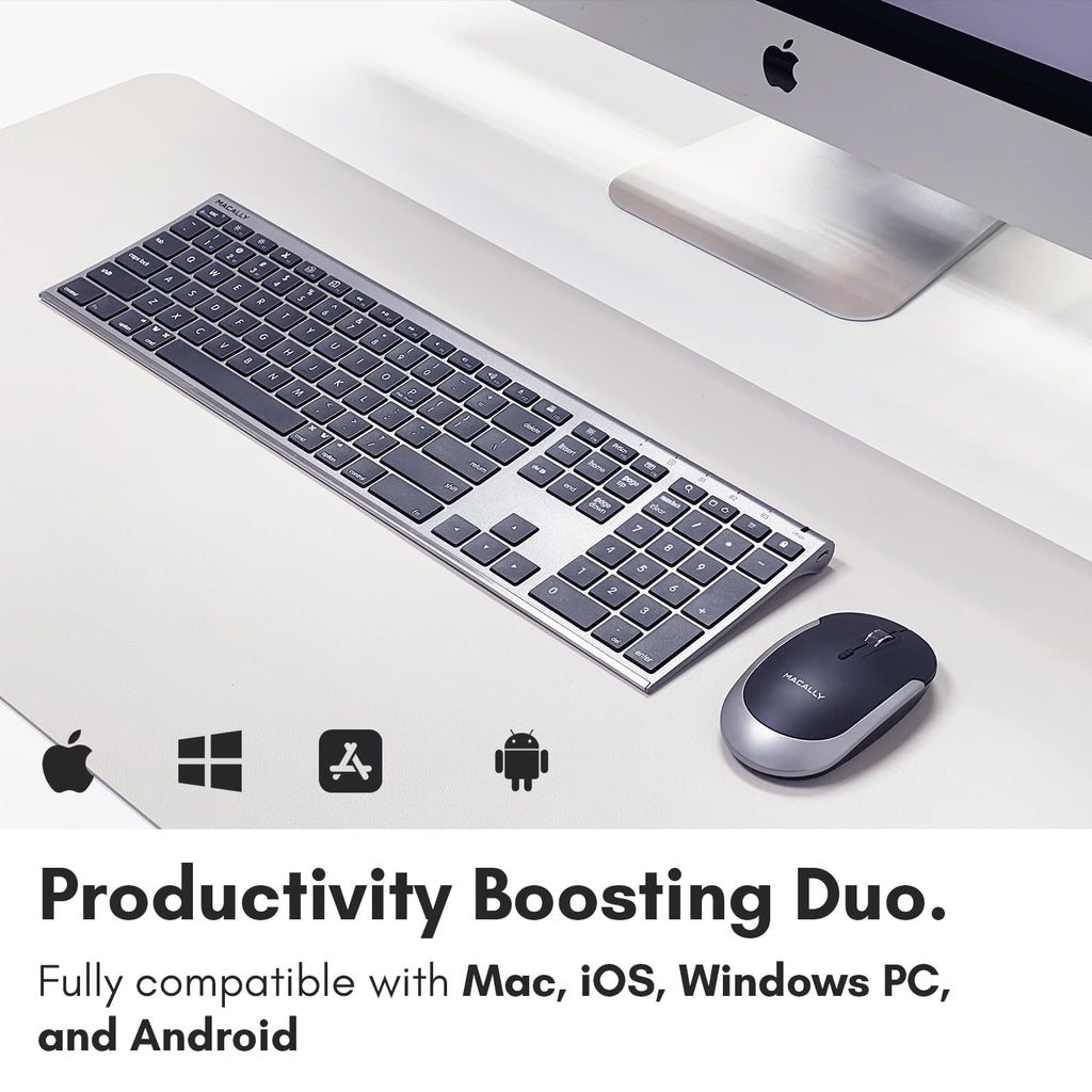 Macally Premium Bluetooth Keyboard and Mouse for Mac | Compatible Wireless Apple Keyboard and Mouse Combo (110 Keys Multi-Device Rechargeable) for MacBook Pro/Air and iMac