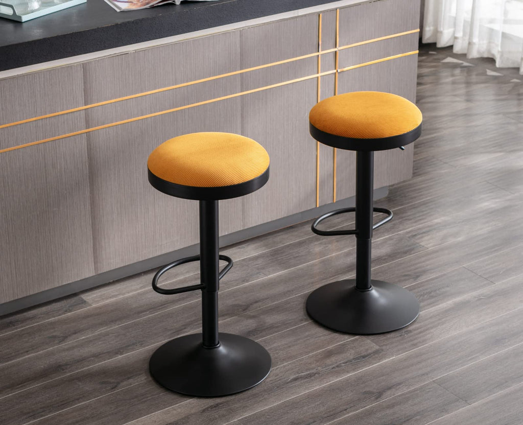 EALSON Modern Swivel Bar Stool Adjustable Counter Height Backless Barstools with Metal Base Leather Upholstered Round Bar Stool Chairs for Kitchen Island/Pub/Breakfast Bar, Beige 1PC