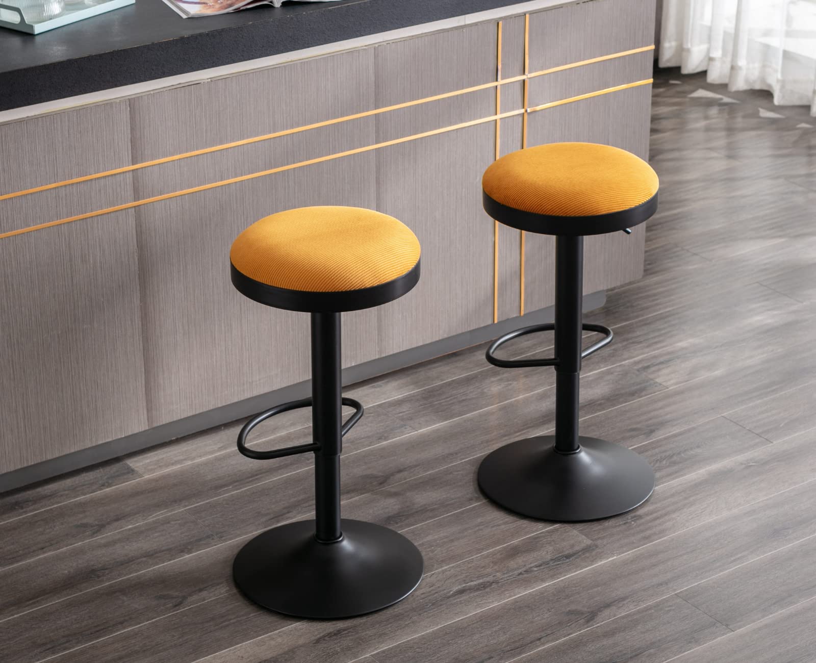 EALSON Modern Swivel Bar Stool Adjustable Counter Height Backless Barstools with Metal Base Leather Upholstered Round Bar Stool Chairs for Kitchen Island/Pub/Breakfast Bar, Beige 1PC