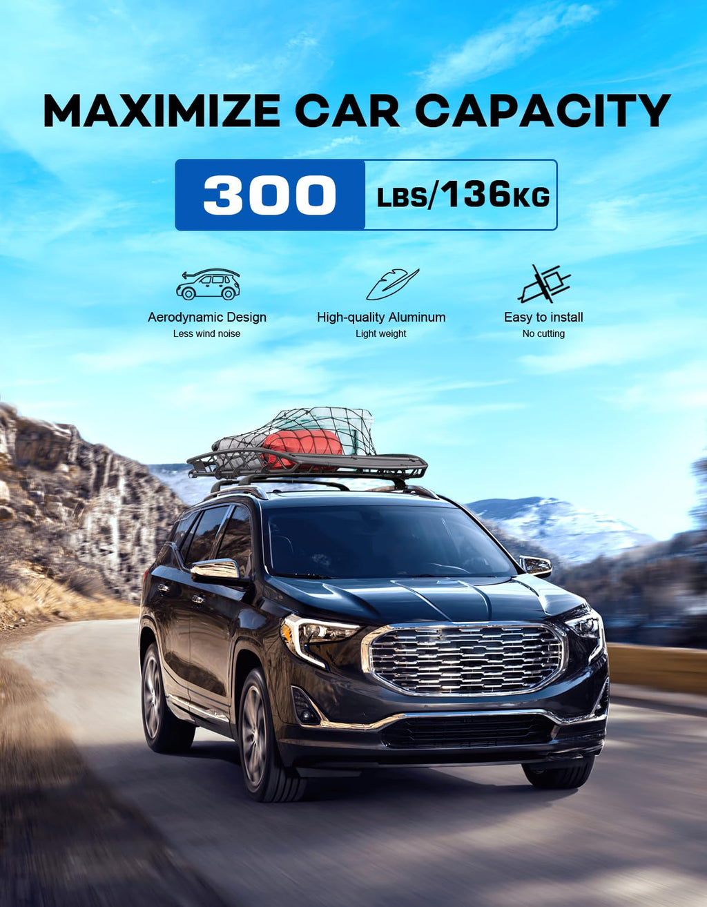 Wonderdriver Roof Rack Cross Bars 300lbs Compatible with Cadillac XT4 2019-2025,Heavy Duty All-Metal Aluminum Roof Rails Crossbars Cargo Canoe Black Rooftop Cargo Carrier Luggage.