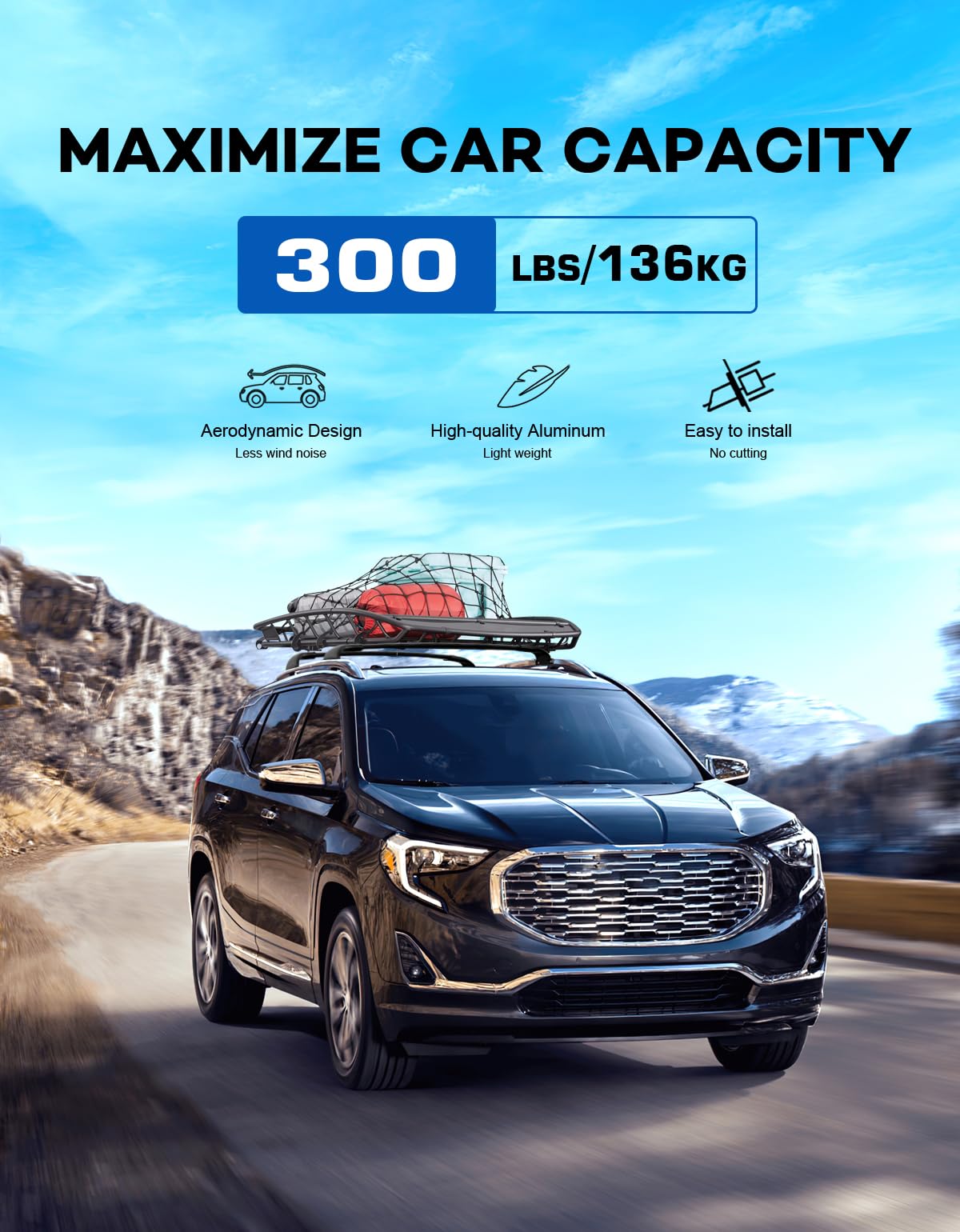 Wonderdriver Roof Rack Cross Bars 300lbs Compatible with Cadillac XT4 2019-2025,Heavy Duty All-Metal Aluminum Roof Rails Crossbars Cargo Canoe Black Rooftop Cargo Carrier Luggage.