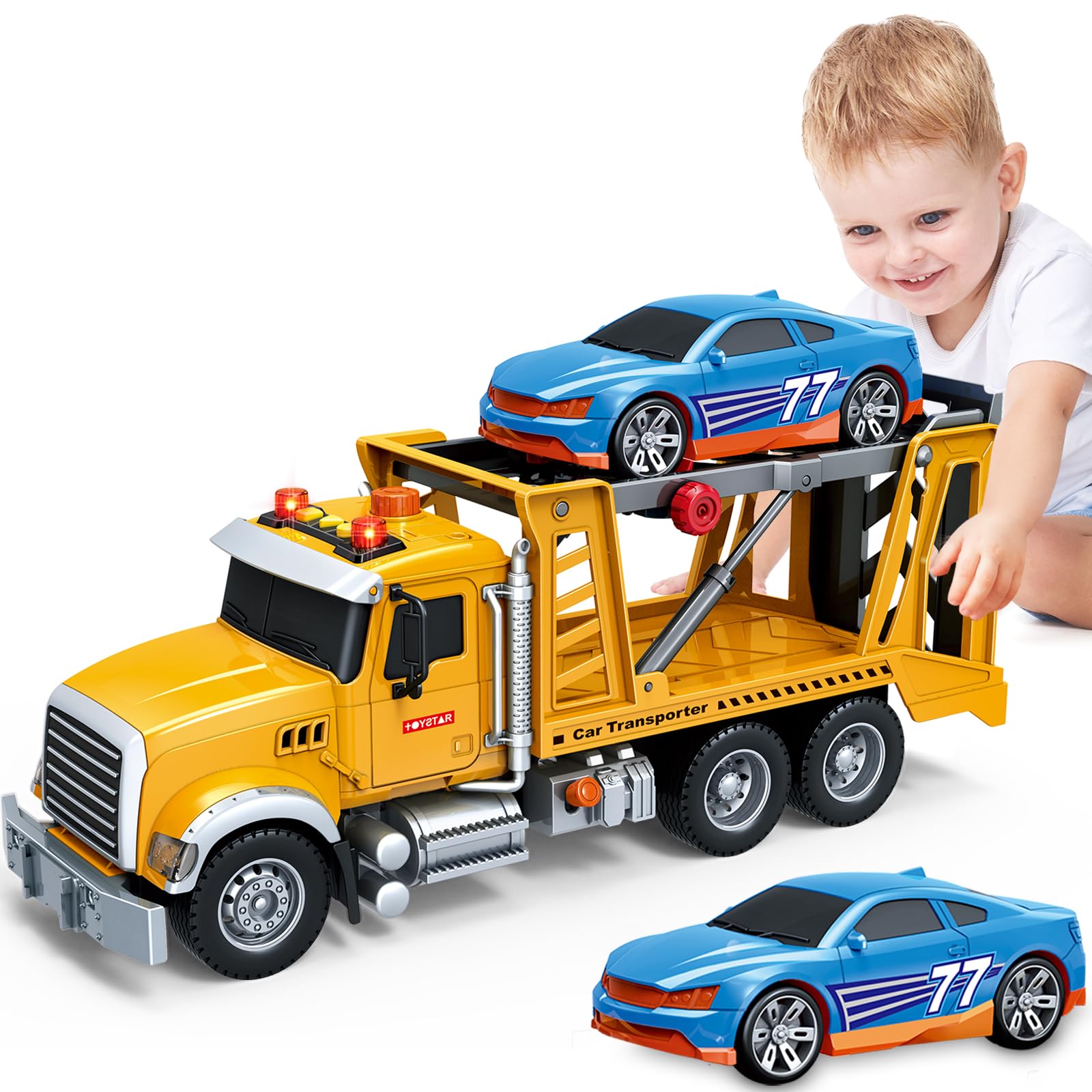 Bstoyder Kids Toys for 3 4 5 6 7 8 Years Old Boys, 15" Crane Truck Toy with Lights, Sounds, Toddler Friction Powered Truck Vehicle Toy for Boys Girls Birthday Gifts