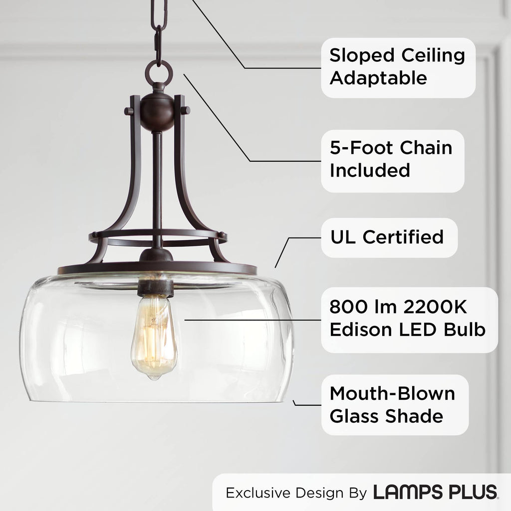 Franklin Iron Works Charleston Satin Nickel Pendant Chandelier 16" Wide Rustic Farmhouse Seeded Clear Glass LED 3-Light Fixture for Dining Room House Foyer Entryway Kitchen Bedroom Living Room