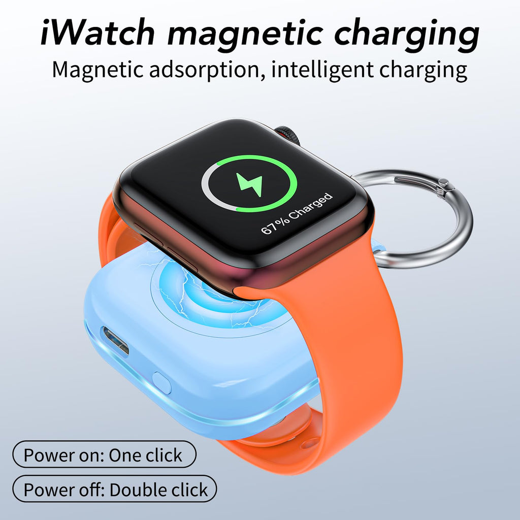 HUOTO Portable Charger for Apple Watch,Wireless Magnetic iWatch Charger 1200mAh Power Bank Travel Keychain Accessories Smart Chargers for Apple Watch Series 11/10/9/8/7/6/SE/5/4/3/2/1/UItra/UItra 2