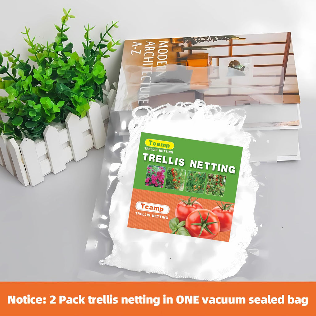 Tcamp Heavy-Duty Polyester Garden Trellis Netting Plant Climbing Net for Growing Vines Plants Vegetables Fruits Flowers, White Grow Tent (5Ft x15Ft, 3.5" Opening Mesh, 1 Pack)