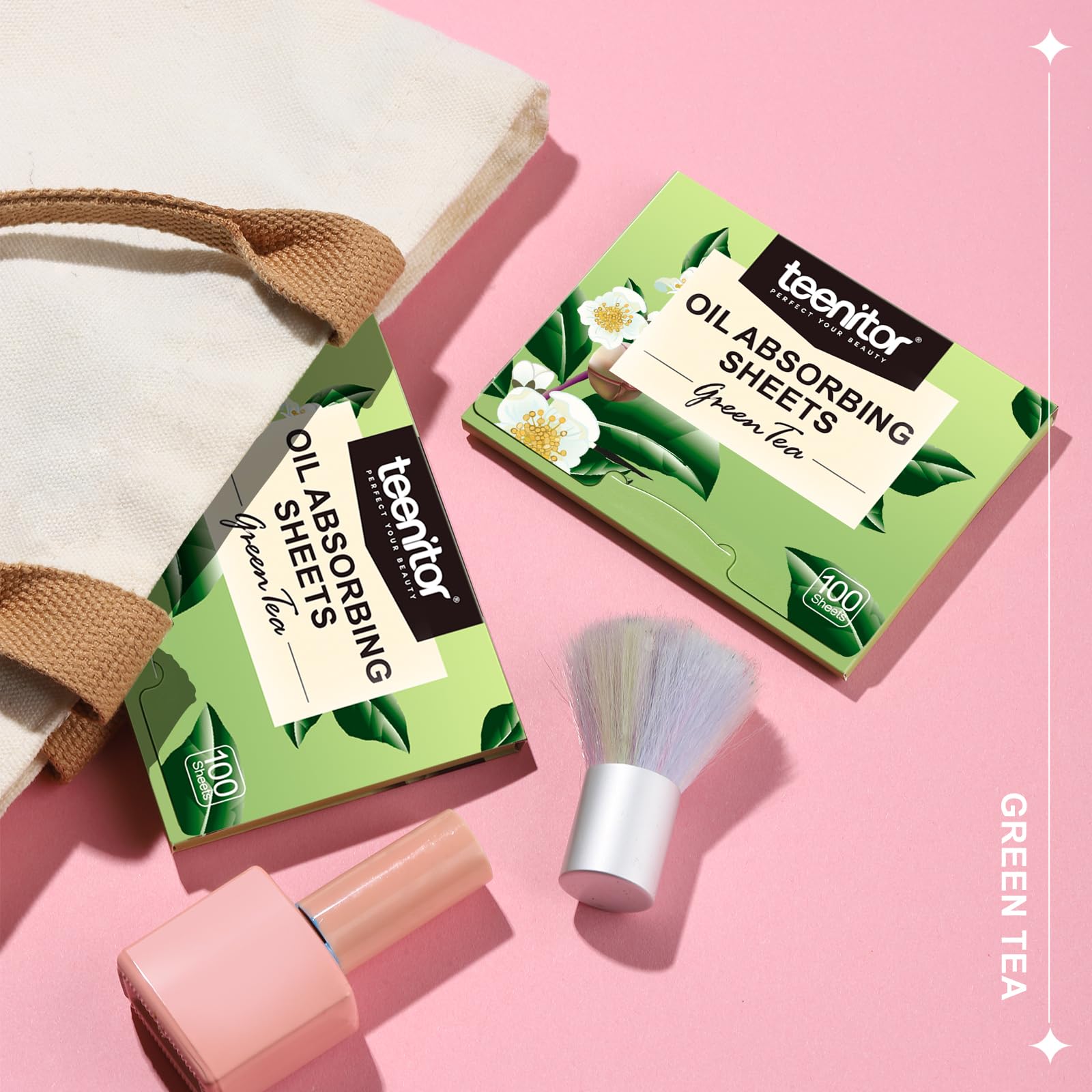 Teenitor Oil Blotting Sheets for Face, 100 Sheets Green Tea Oil Absorbing Tissues Paper, Large 10cmx7cm Oil Blotters