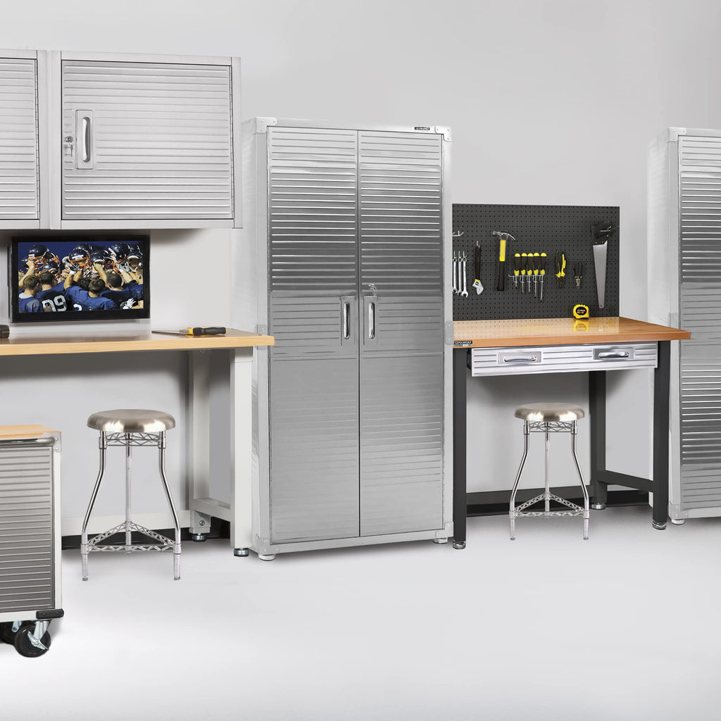 Seville Classics UltraHD Solid Steel Lockable Metal Storage Cabinet Locker Organizer, w/Adjustable Shelves for Garage, Warehouse, Office, Classroom, Granite, 30" W x 18" D x 72" H