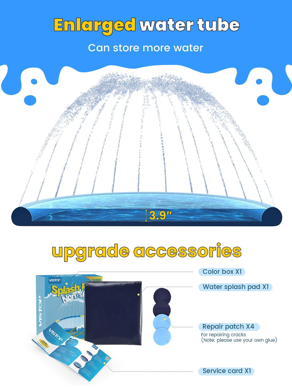 VISTOP 67" Non-Slip Splash Pad for Kids and Dogs, Thickened Sprinkler Pool for Toddlers, Outdoor Backyard Water Toys, Fun Fountain Play Mat for Babies, Children & Pets Blue