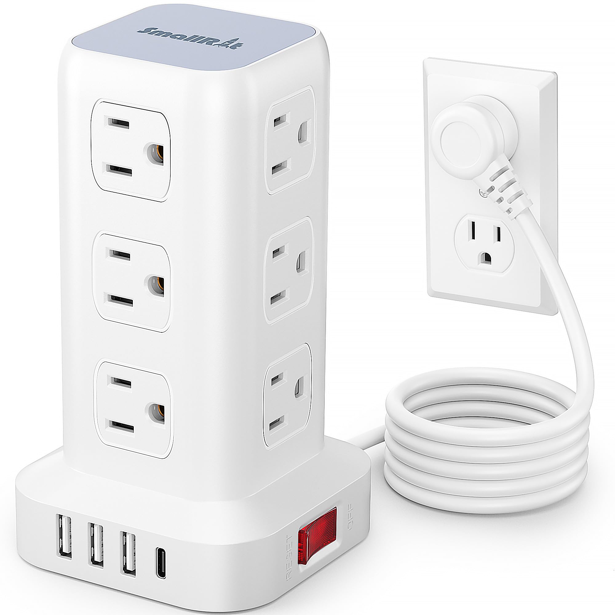 Tower Surge Protector Power Strip with 12 Outlets 4 USB (1 USB C), 6.5Feet Extension Cord with Multiple Outlets, Charging Station, Power Strip Tower, Office Desk Supplies