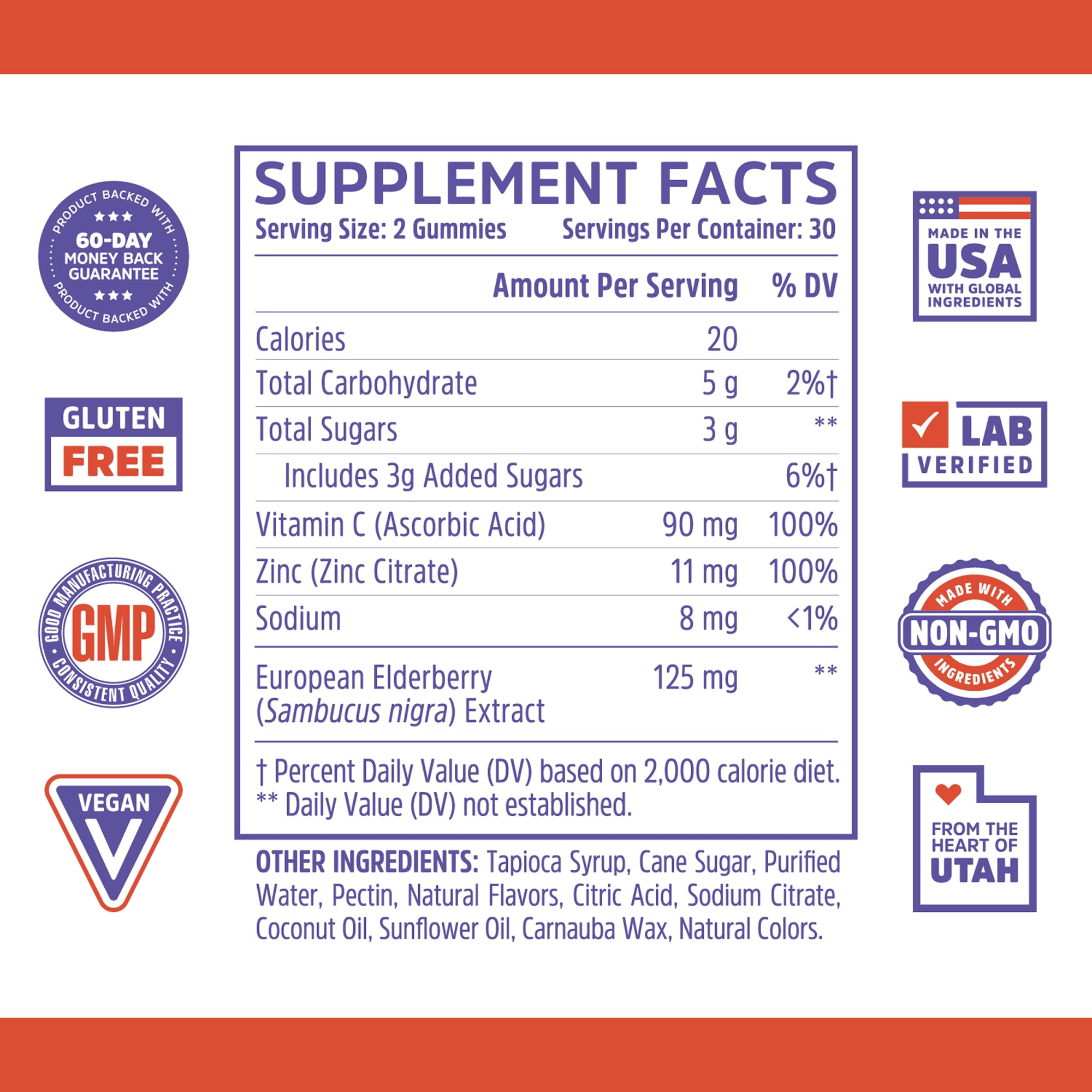 Zhou Elder-Mune Elderberry Gummies with Vitamin C and Zinc - Daily Immune Support Supplement for Women & Men, Chewable Natural Black Elderberry for Adults & Children 4 & Up - 60 Gummies