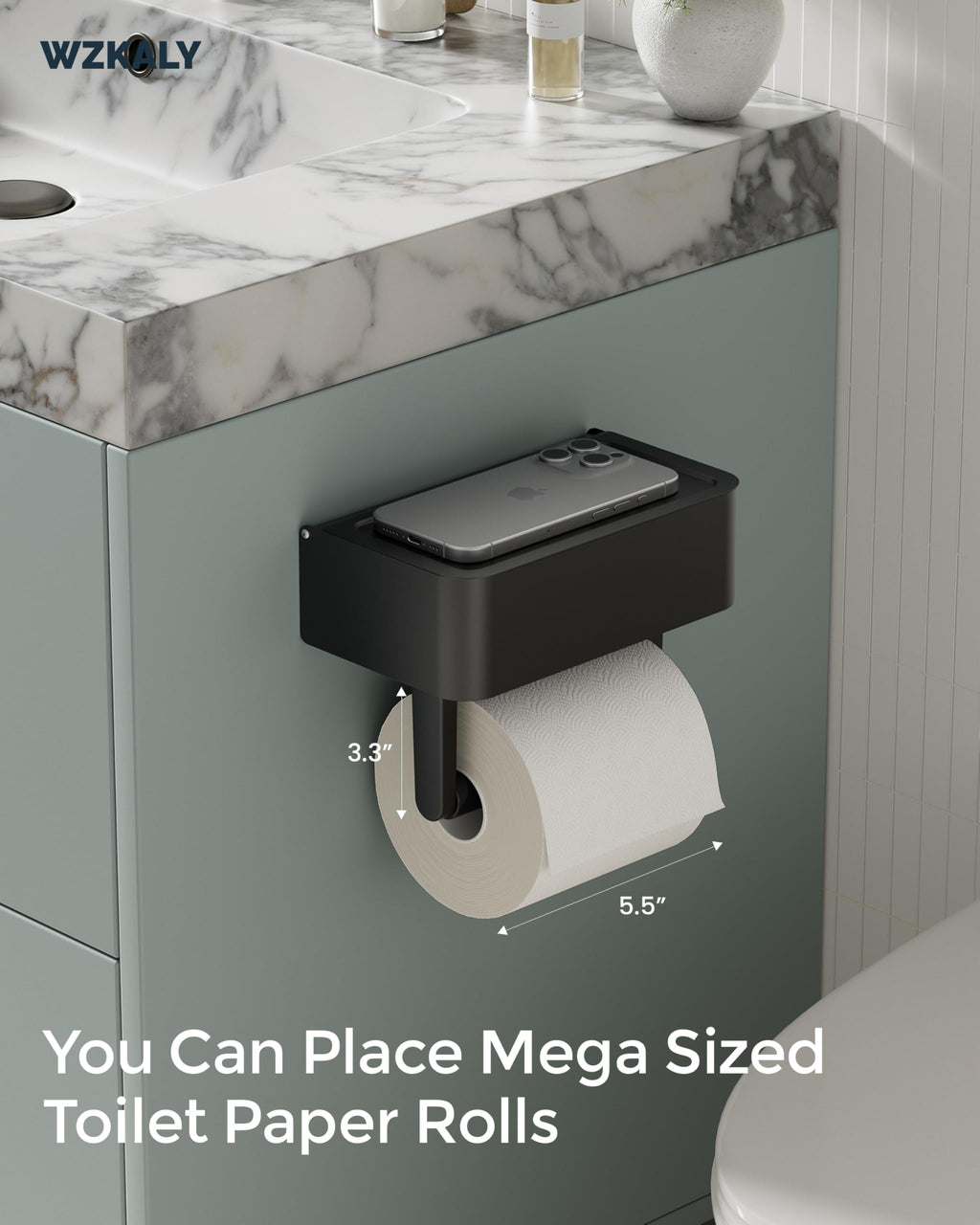 Toilet Paper Holder with Shelf, Wipes Holder for Bathroom, Flushable Wipes Dispenser, Stainless Steel Toilet Paper Roll Holder with Storage for Wet Wipes Wall Mounted (Gold, Regular Roll)