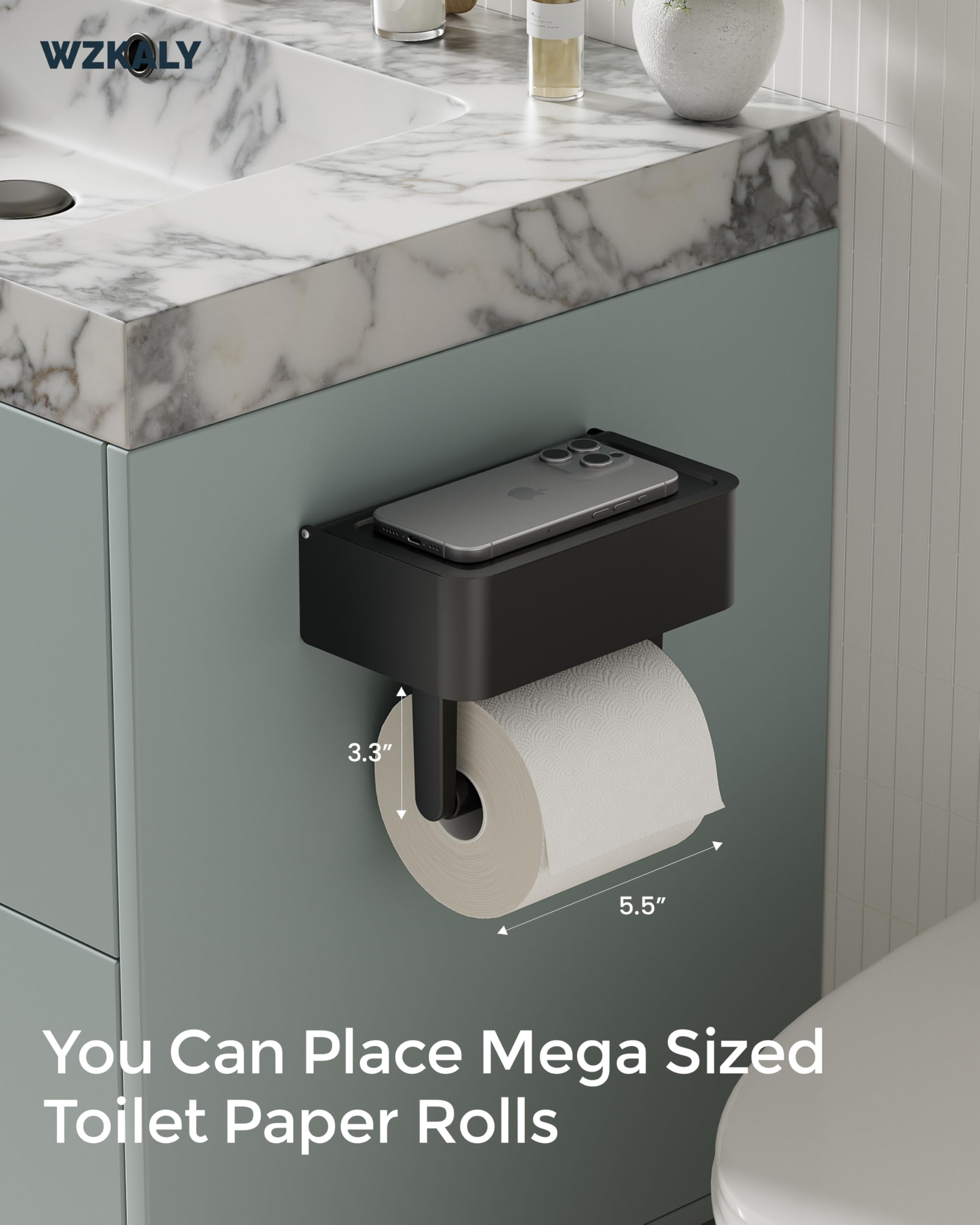 Toilet Paper Holder with Shelf, Wipes Holder for Bathroom, Flushable Wipes Dispenser, Stainless Steel Toilet Paper Roll Holder with Storage for Wet Wipes Wall Mounted (Gold, Regular Roll)
