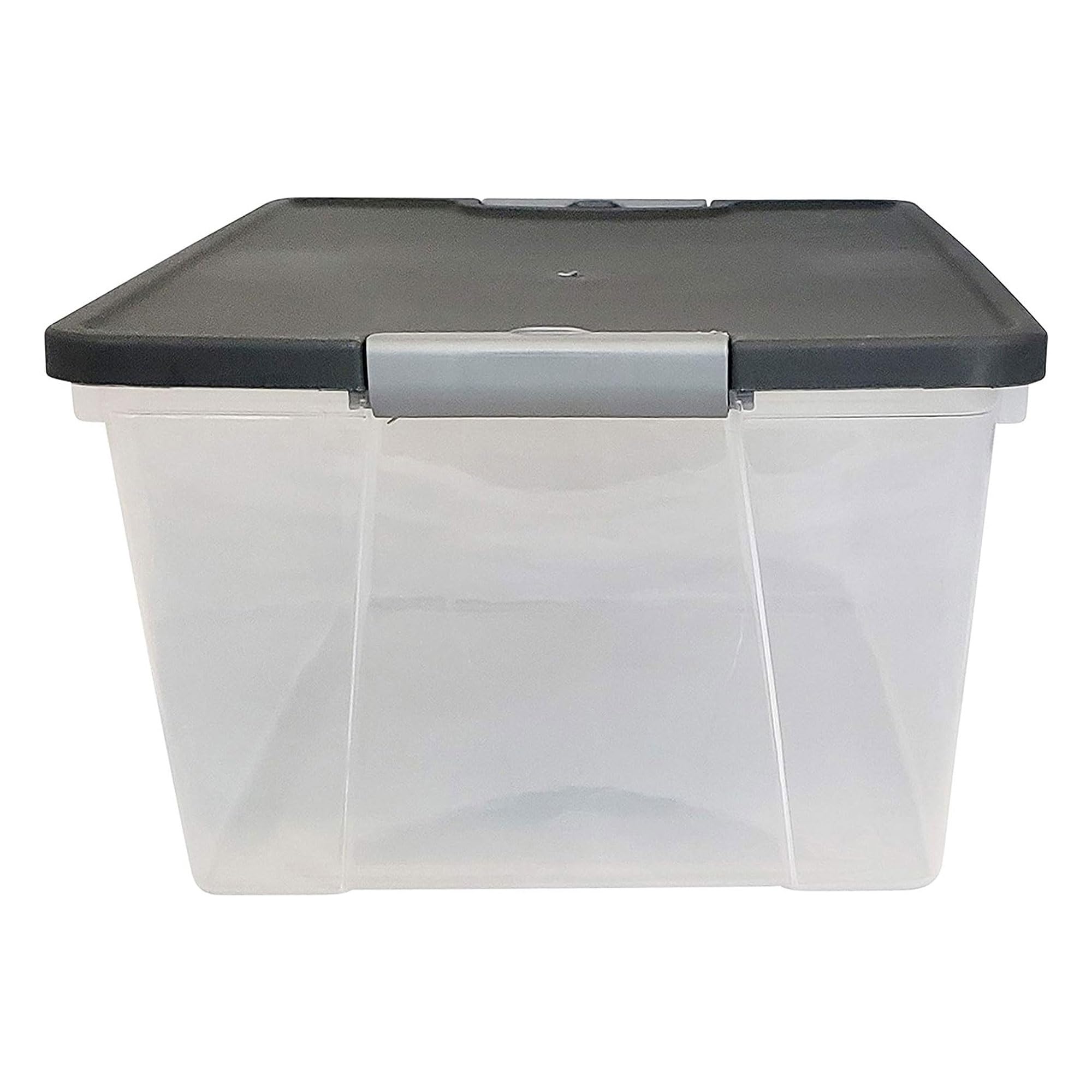 HOMZ 4-Pack Secure Latch, Clear Plastic Storage Organizer Bins, 15 Quart, Gray Lid - Stackable Container Boxes for Bedroom, Bathroom, Garage, and Office Organization