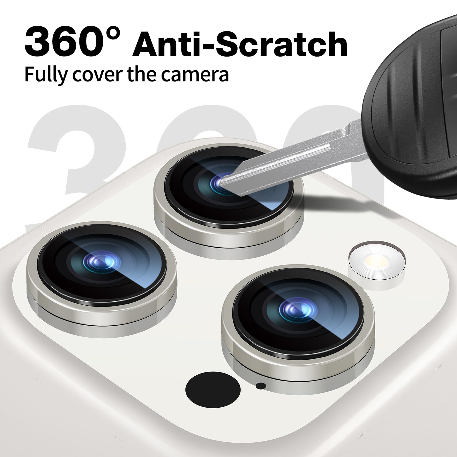 Matekxy Glitter Camera-Lens Protector for iPhone-16 Pro-Max - 16 Pro Anti-Scratch Tempered Glass with Aluminum Edging, Cute Girly Metal Individual Bling Ring Cover for Women, Black Titanium