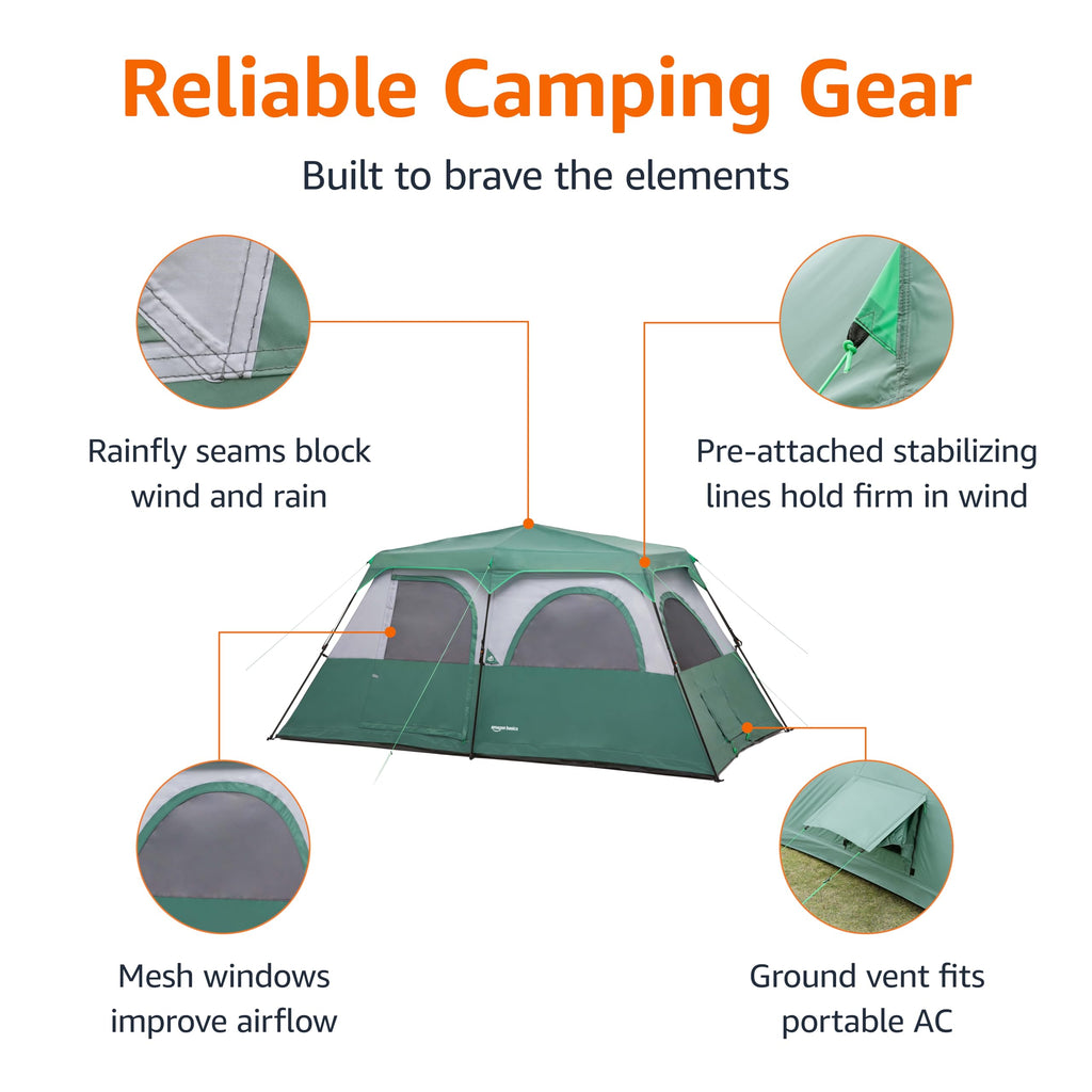 Amazon Basics Instant Camping Tent with Rainfly, Weather-Resistant, Quick Setup
