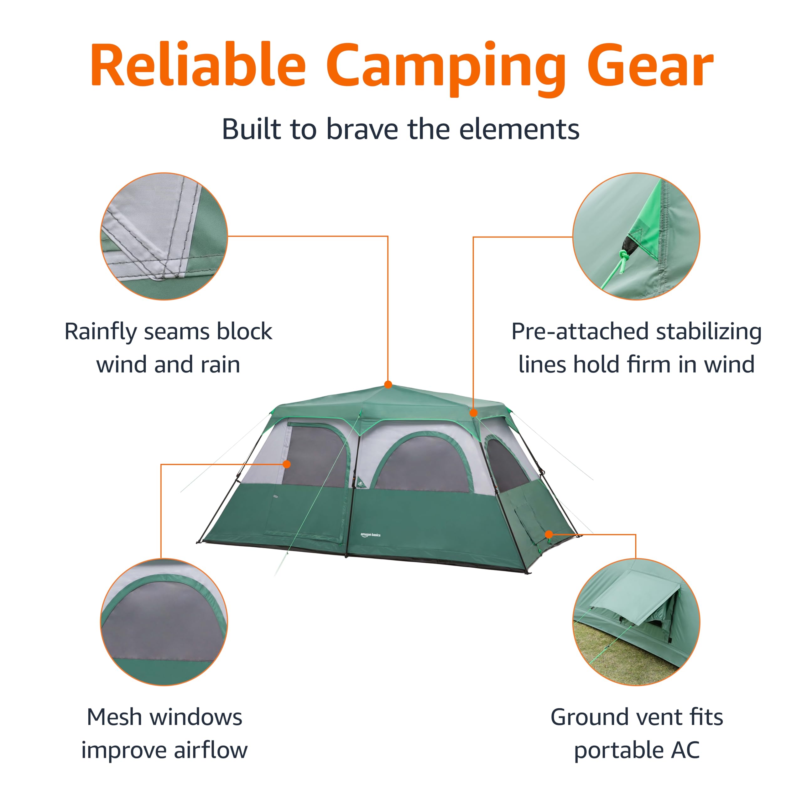 Amazon Basics Instant Camping Tent with Rainfly, Weather-Resistant, Quick Setup
