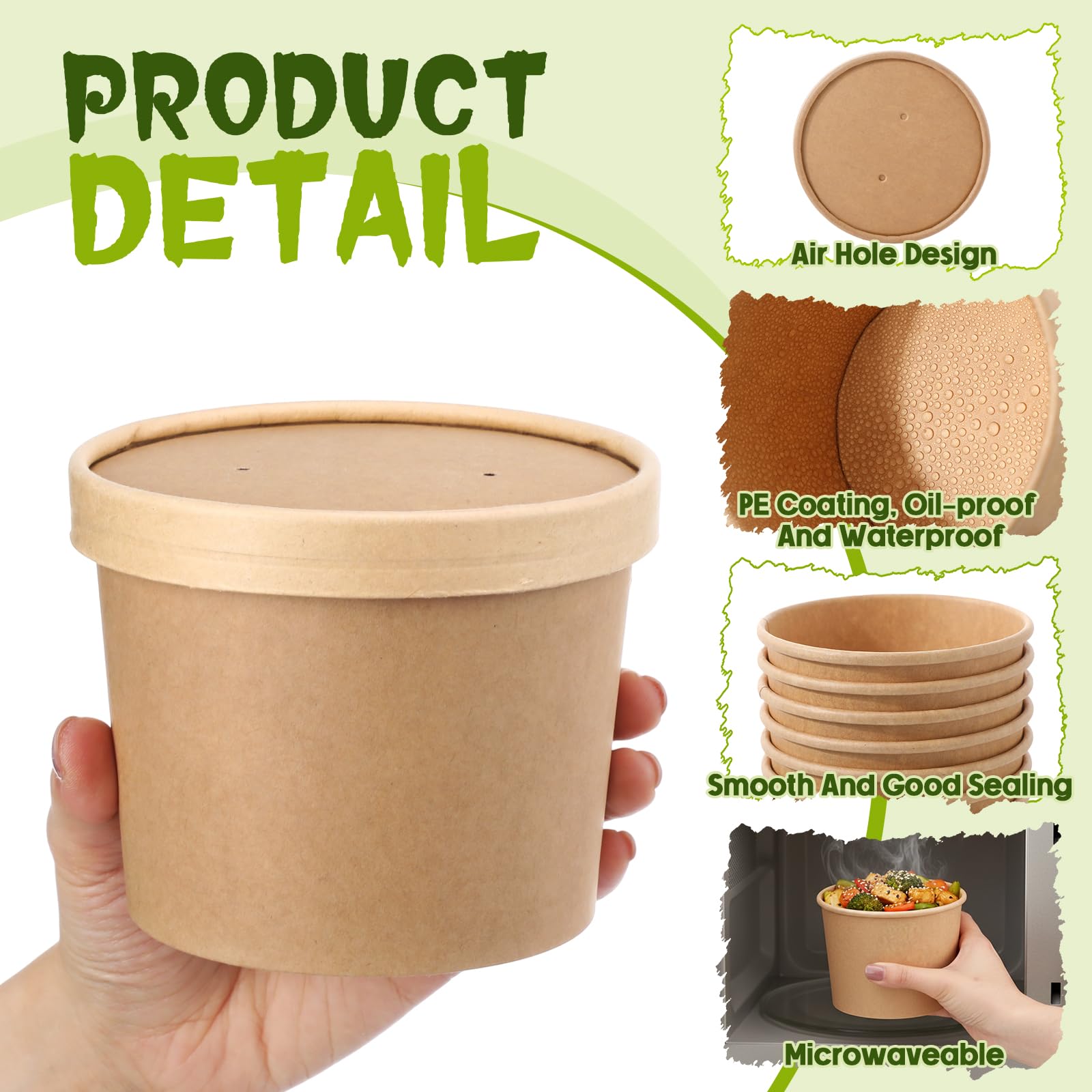 Fulmoon 100 Pack Paper Soup Containers with Lids Disposable Paper Food Containers with Vented Lid Kraft Ice Cream Cake Dessert Cups Soup Bowl for Party Hot Food Fruit Microwave(4 oz,Brown)