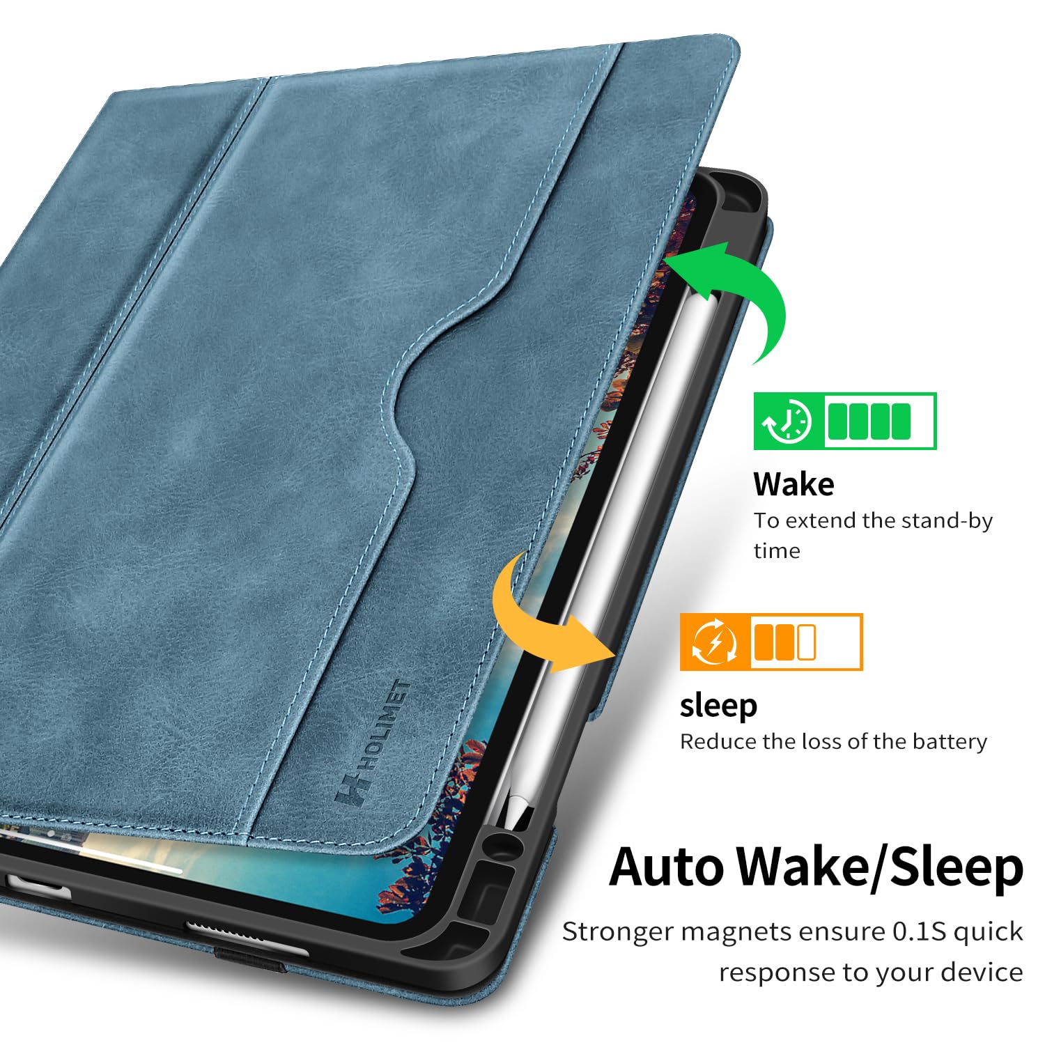 H HOLIMET Case for iPad Pro 12.9 2022 6th/5th/4th/3rd Generation with Pencil Holder Pocket Folio Stand Cover Soft TPU Back Shockproof, Auto Sleep/Wake,Vegan Leather