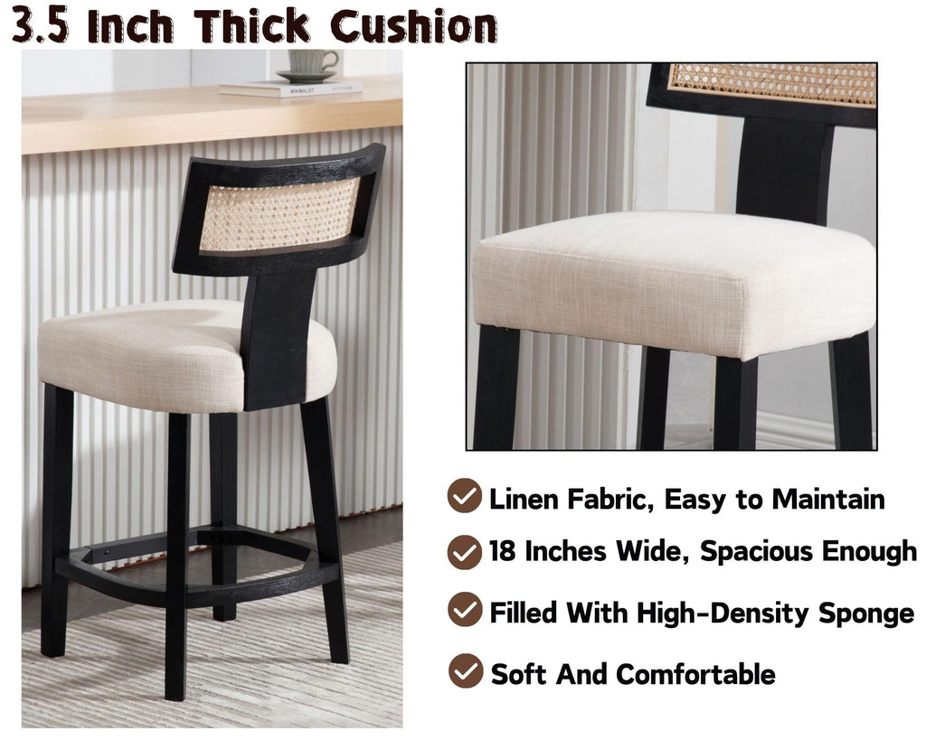 Farmhouse 30'' Extra Tall Bar Stools Set of 2 Modern Counter Height Barstools with Backs Rustic Wood Bar Stools Linen Upholstered Counter Chairs Kitchen Island Stool Chairs with Wood Frame, Beige