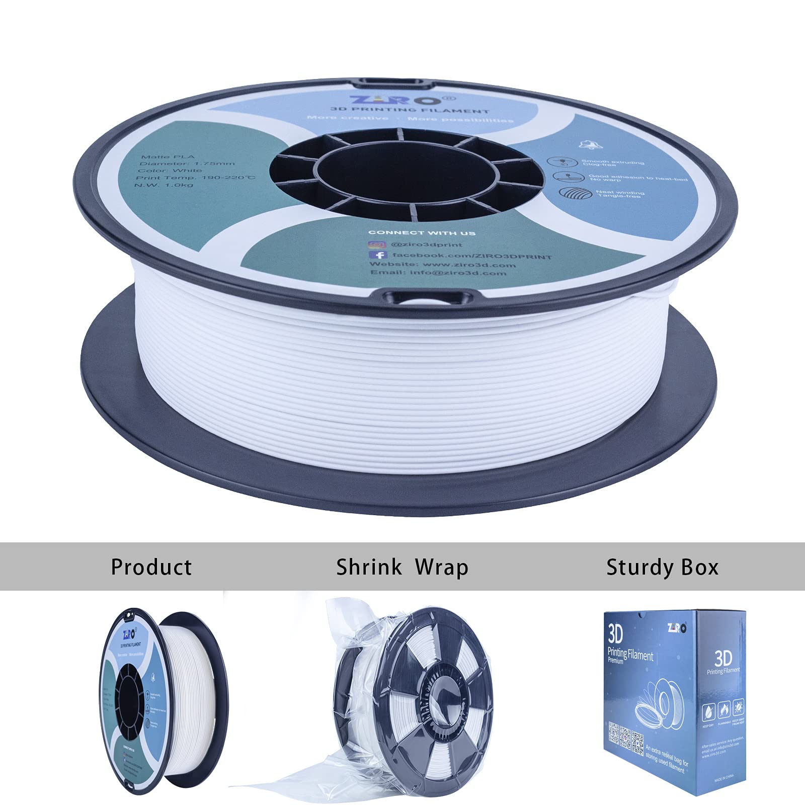 ZIRO 3D Printer Filament, PLA Filament 1.75mm, Black pla 1KG(2.2lbs), Dimensional Accuracy +/- 0.03mm, Fits Most FDM Printer AMS System,3D Printing Filament Spool Black (Plastic Reel)