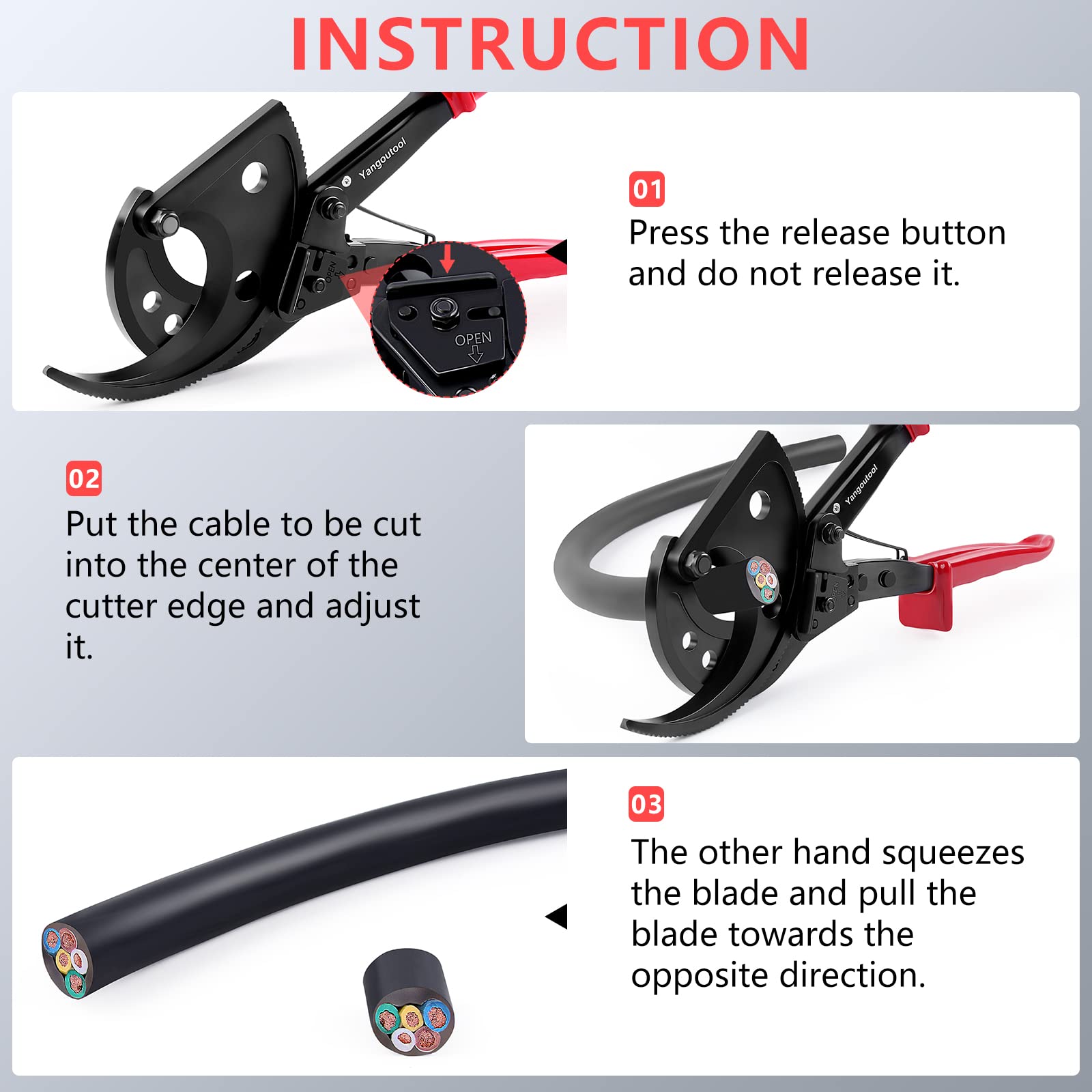 Yangoutool Heavy-Duty Ratcheting Cable Cutters for Large Copper, Aluminum, and Armored Cables - J40 Wire Cutter up to 300 mm², Electrical Wire Cutting Tool