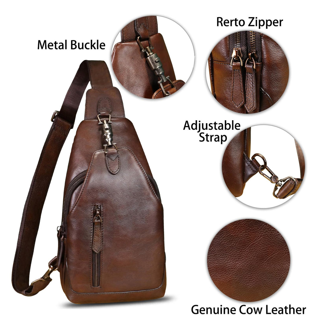 Genuine Leather Sling Bag for Men and Women Real Leather Shoulder Crossbody Bag Chest Bag Sling Backpack Purse