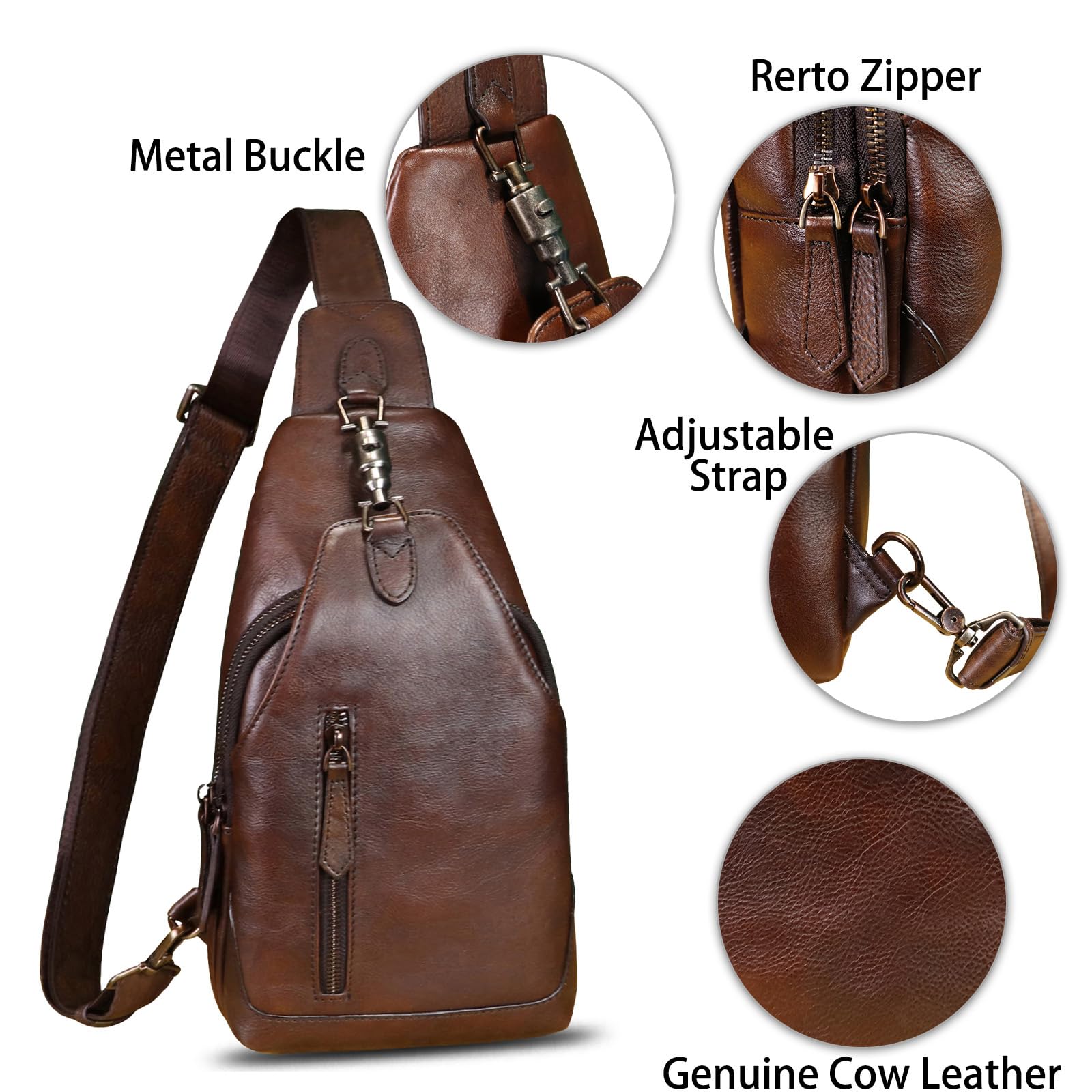 Genuine Leather Sling Bag for Men and Women Real Leather Shoulder Crossbody Bag Chest Bag Sling Backpack Purse
