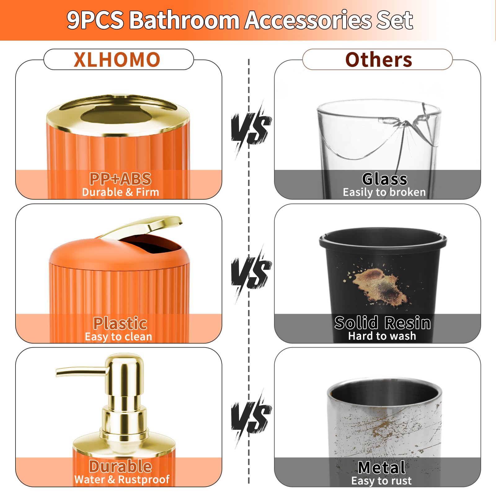XLHOMO 24 PCS Black Bathroom Accessories Set with Shower Curtain and Rugs, Bathroom Decor Set with Trash Can, Toilet Brush, Soap Dispenser, Toothbrush Holder, Tumbler, Soap Dish and Jars