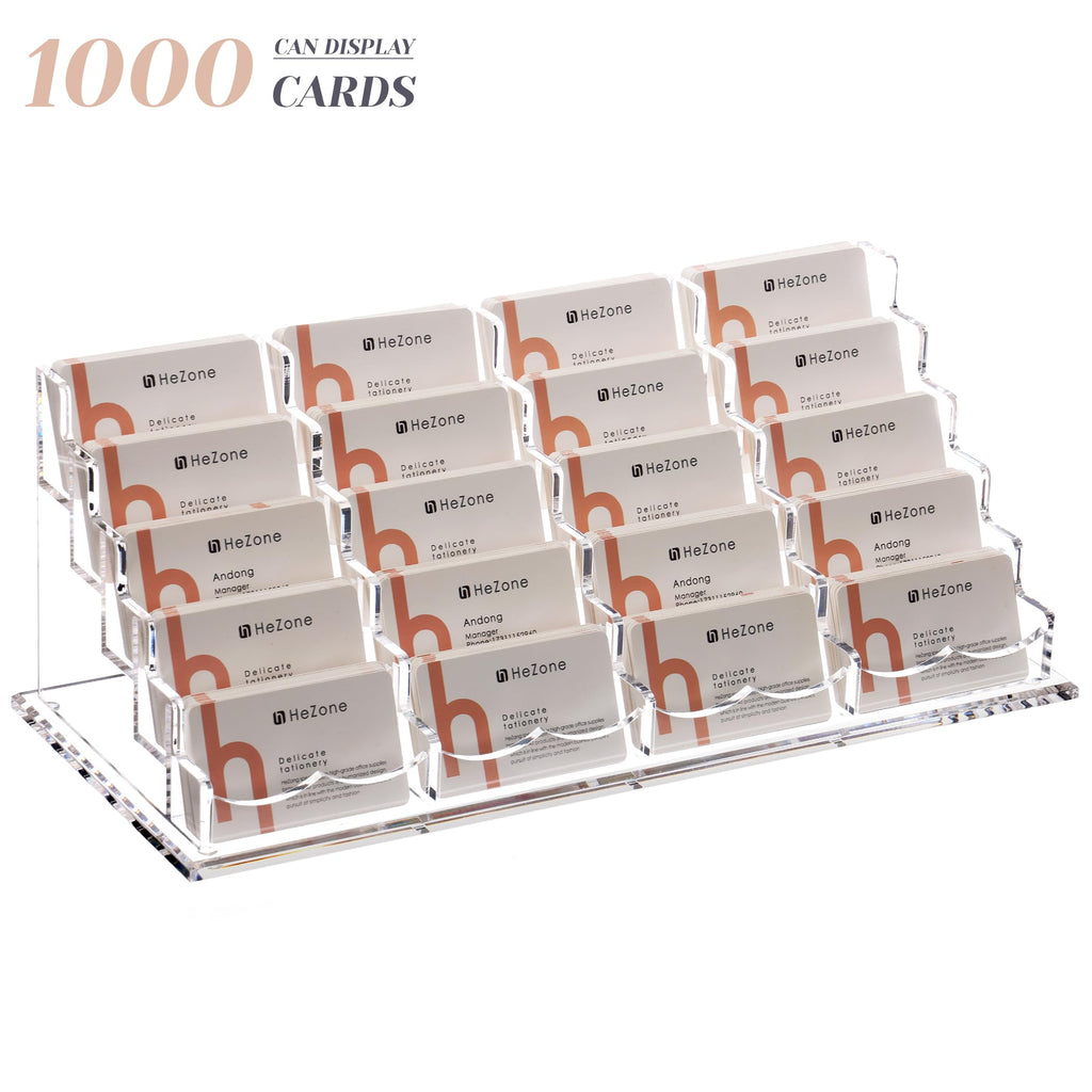 HeZone Business Card Holder for Desk Display, Clear Acrylic Cards Organizer Stand for Men and Women, Business Cards Case Rack 1 Pack, Holds 50 Cards-1 Slot