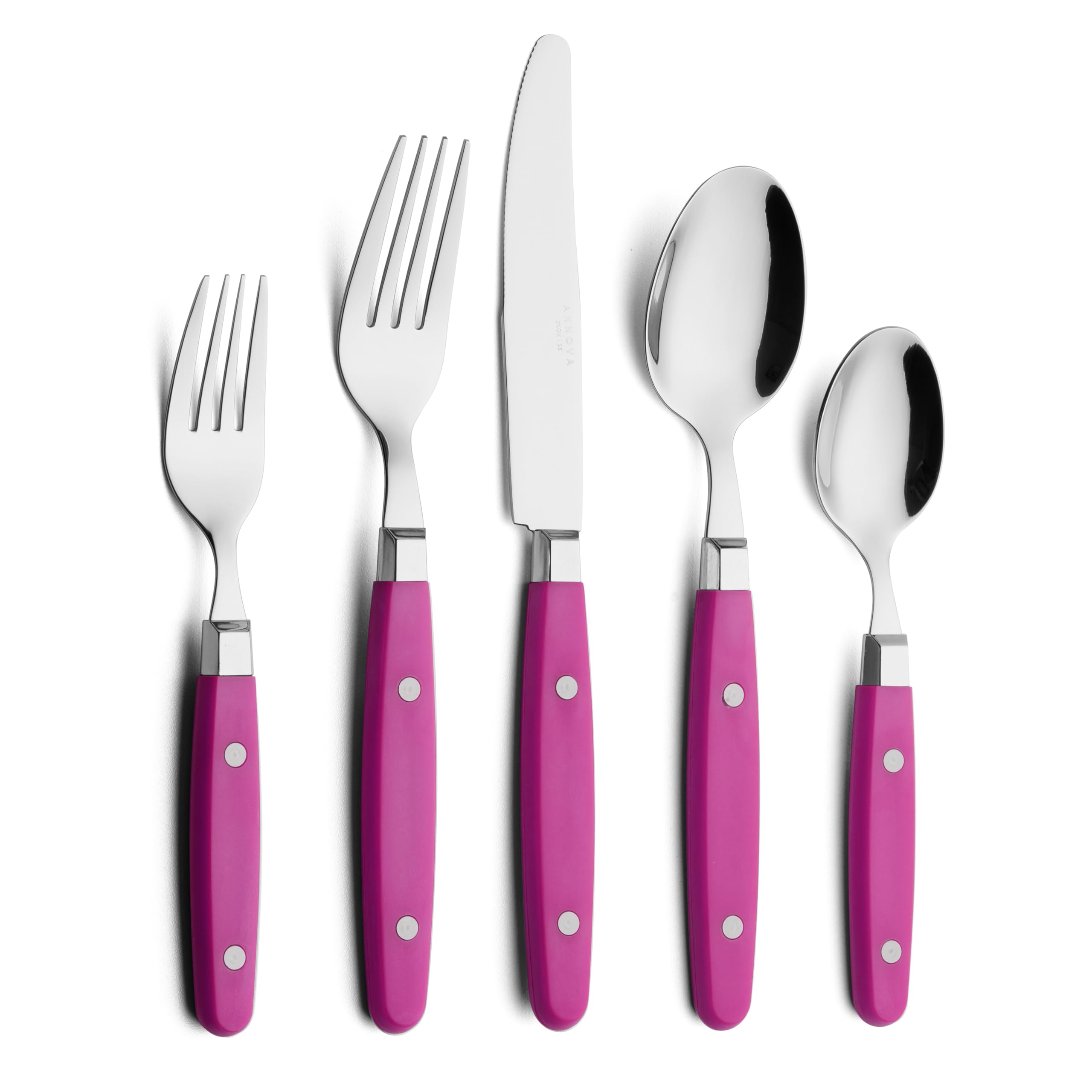 ANNOVA Silverware Set, Retro/Rivet Colorful Stainless Steel Tableware Kitchen Flatware Set Utensils, Includes Dinner Knives, Forks, Spoons, Salad Forks & Dessert Spoons (Brown, 20 Pieces)