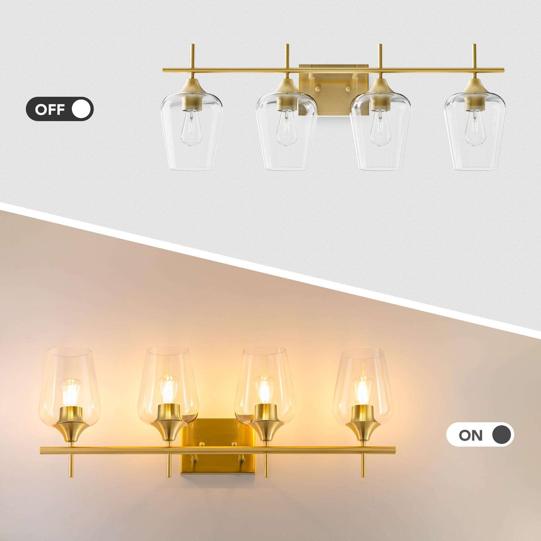 VONLUCE Bathroom Vanity Light, 2 Light Bathroom Light Fixture Over Mirror, Bathroom Wall Lamp with Clear Glass, Modern Brushed Nickel Vanity Lighting fixtures for Bathroom, Bedroom, Hallway