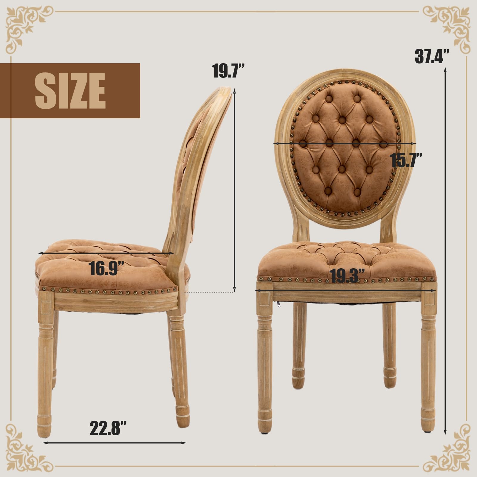 SoarFlash Linen French Dining Chairs Set of 2, Vantage Dining Chair with Round Back, Wood Leg Farmhouse Country Dining Chair for Living Room,Kitchen,Bedroom,Beige