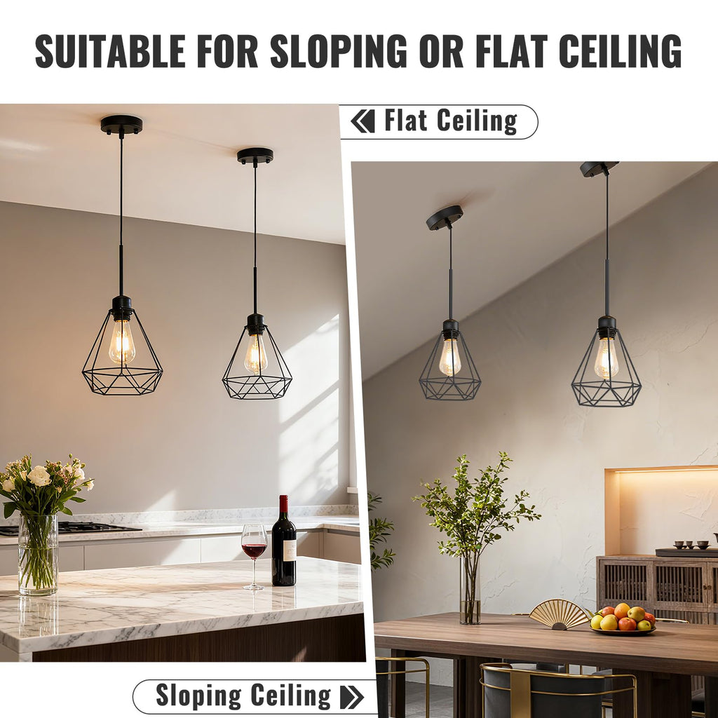 Maliralt Pendant Light Hanging Lights Fixture - Adjustable Hanging Lamps with Black Metal Diamond Shade for Kitchen Island, Dining Room Over Table, Breakfast Corner, Farmhouse Home Decor - 1 Pack