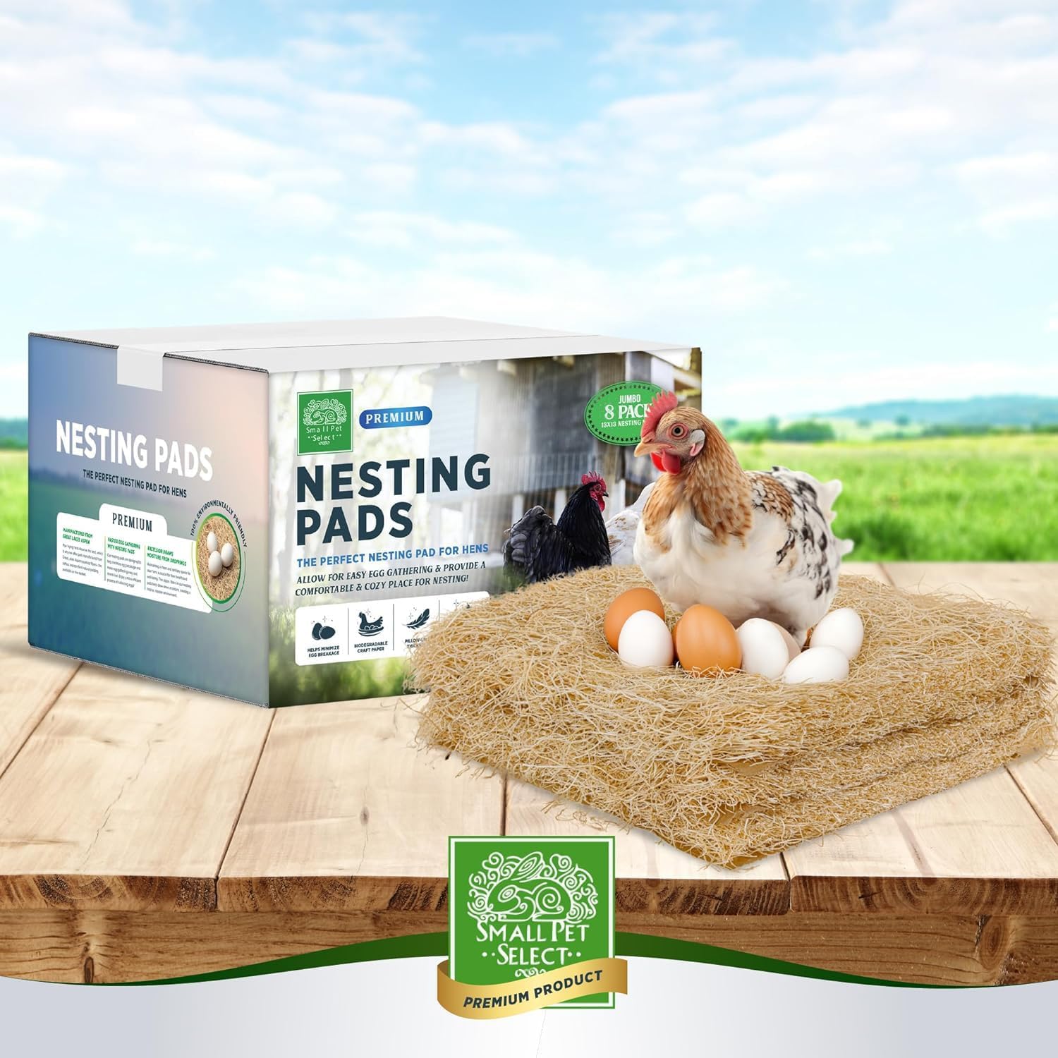 Small Pet Select - Chicken Nesting Pads (8-Pack), 13x13, for Hens, Fits Most Nesting Boxes, Chicken Coop Nest Liners