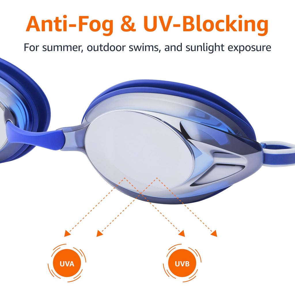Amazon Basics Unisex Swim Goggles for Adults, Anti-Fog, Unisex, Wide View, 4 Interchangeable Nosepieces