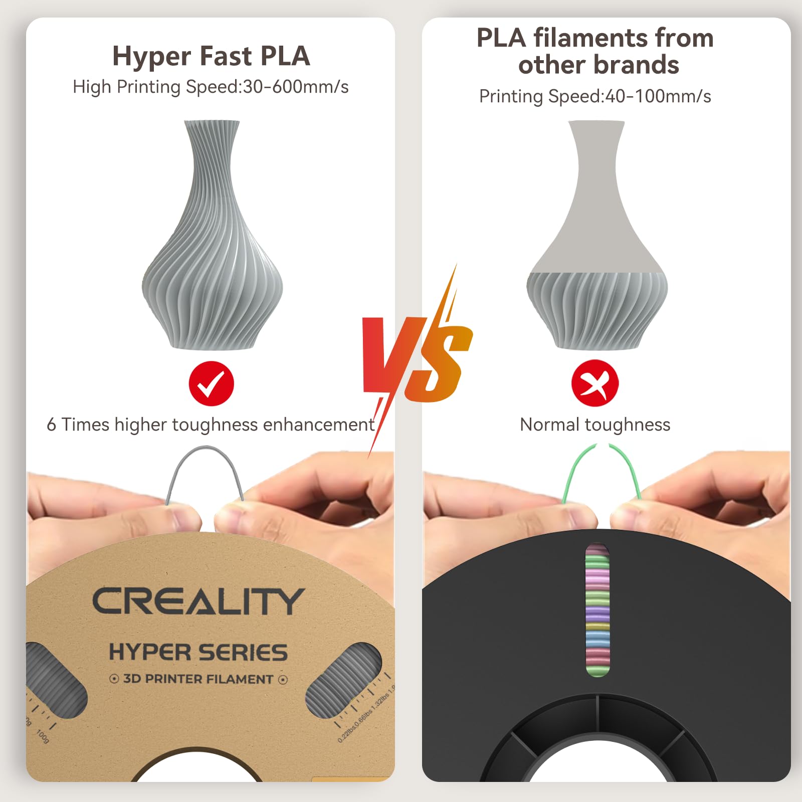 Creality Hyper ABS Filament, Official 3D Printer Filament ABS 1.75mm for Up to 300mm/s High-Speed Printing Convenient Open Printing Material, 1kg(2.2lbs) Spool Fit Most 3D Printer(Black)