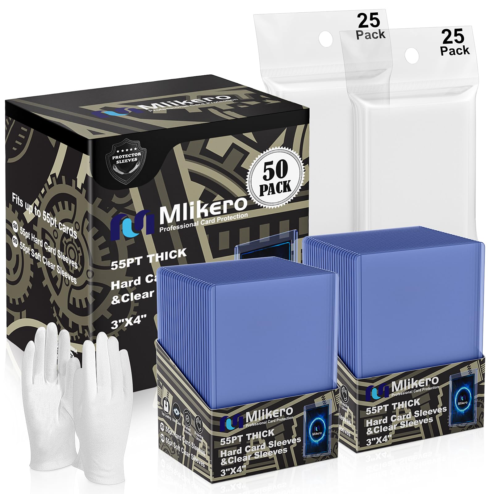 25 cargadores superiores de 55 puntos para tarjetas, cargadores superiores de 3 x 4 pulgadas de grosor con fundas suaves y gruesas para tarjetas de béisbol, baloncesto, fútbol