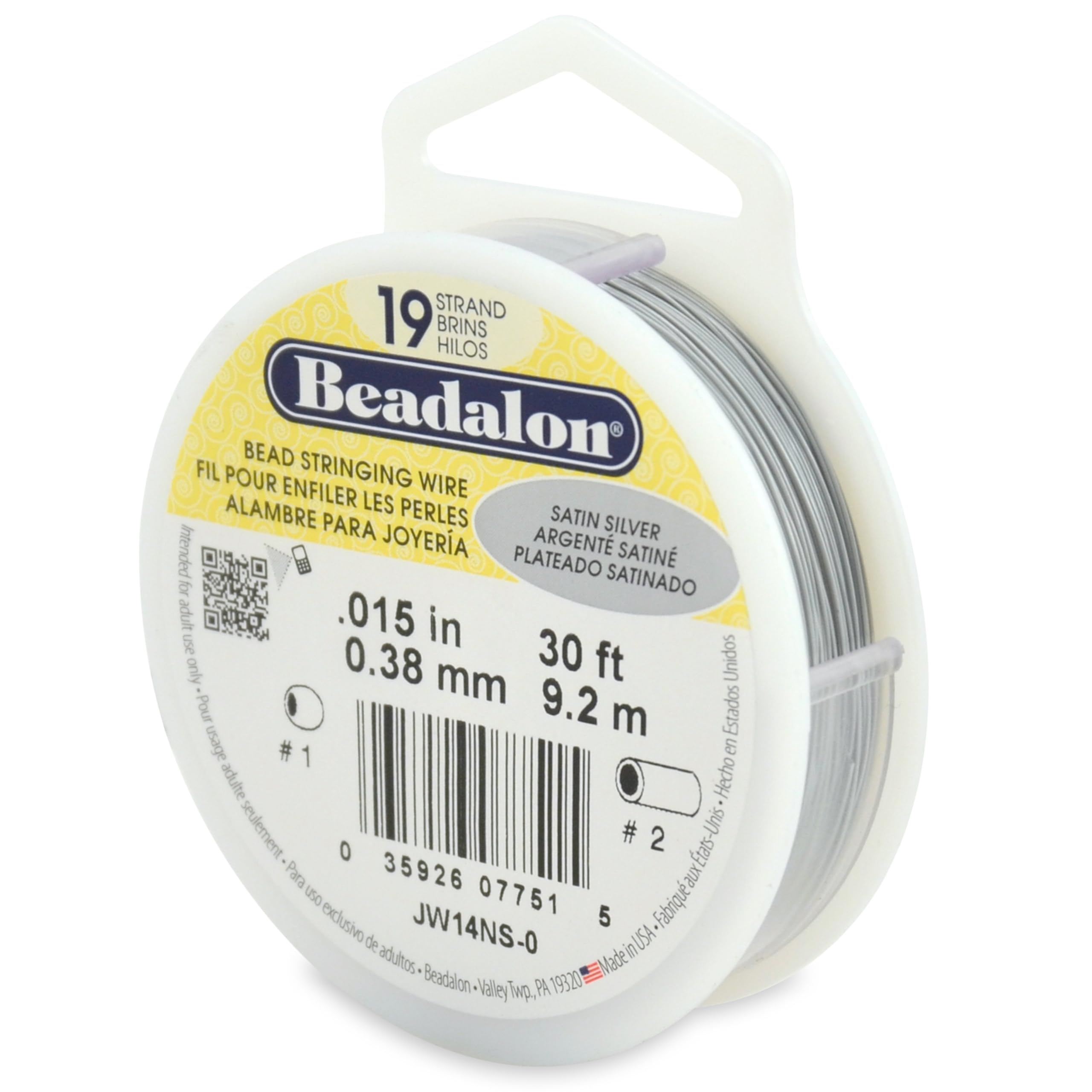 Beadalon 19 Strand Stainless Steel Bead Stringing Wire, .010 in / 0.25 mm, Bright, 100 ft / 31 m
